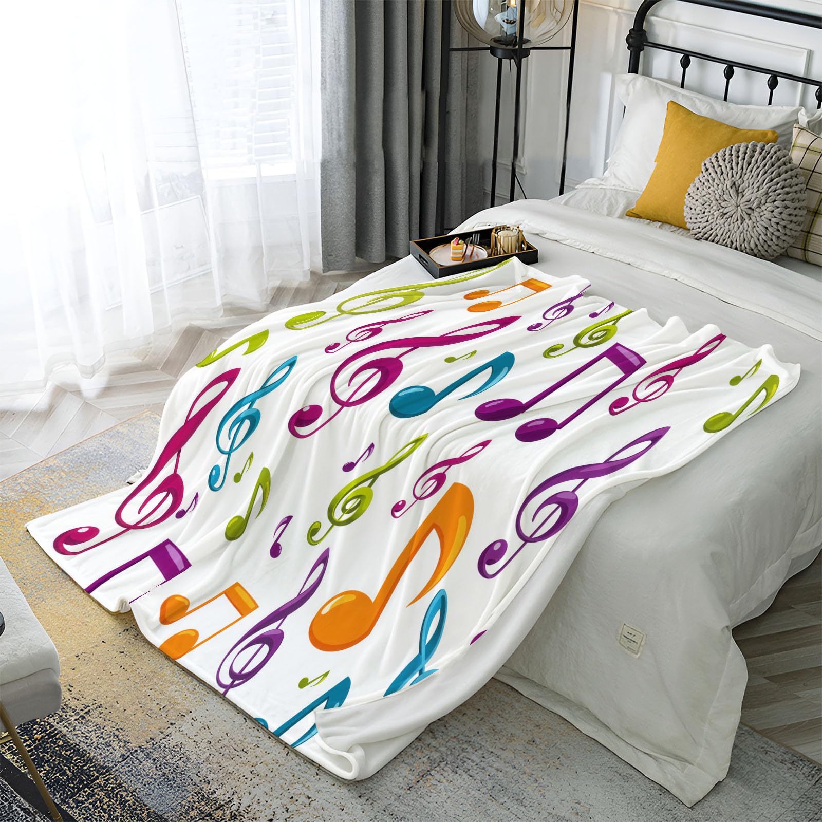 Coperta Stampa Musica Note Musicali, Coperta Arte Musicale Moderna Leggero e Accogliente, Calda Invernale Flanella Colorato Copertas Divano, per Divani Letti e Arredi da Esterno 200x220 cm
