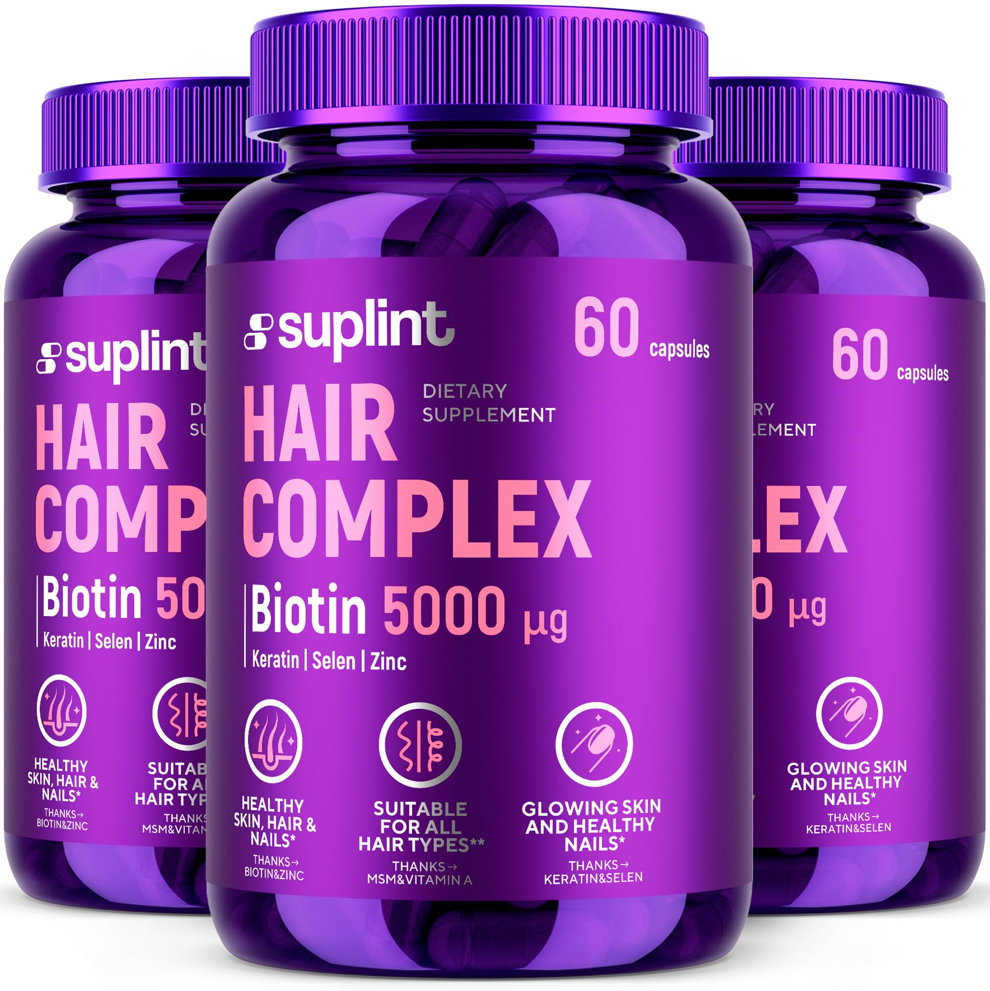 Haar Vitamine mit Biotin Hochdosiert 5000 mcg - Haarvitamine Haarausfall mit Zink Selen, Keratin, Vitamin A C D E B12 für Haare, Haut, Nägel - Haarwachstums und Stärkungs Komplex (3 Pack)