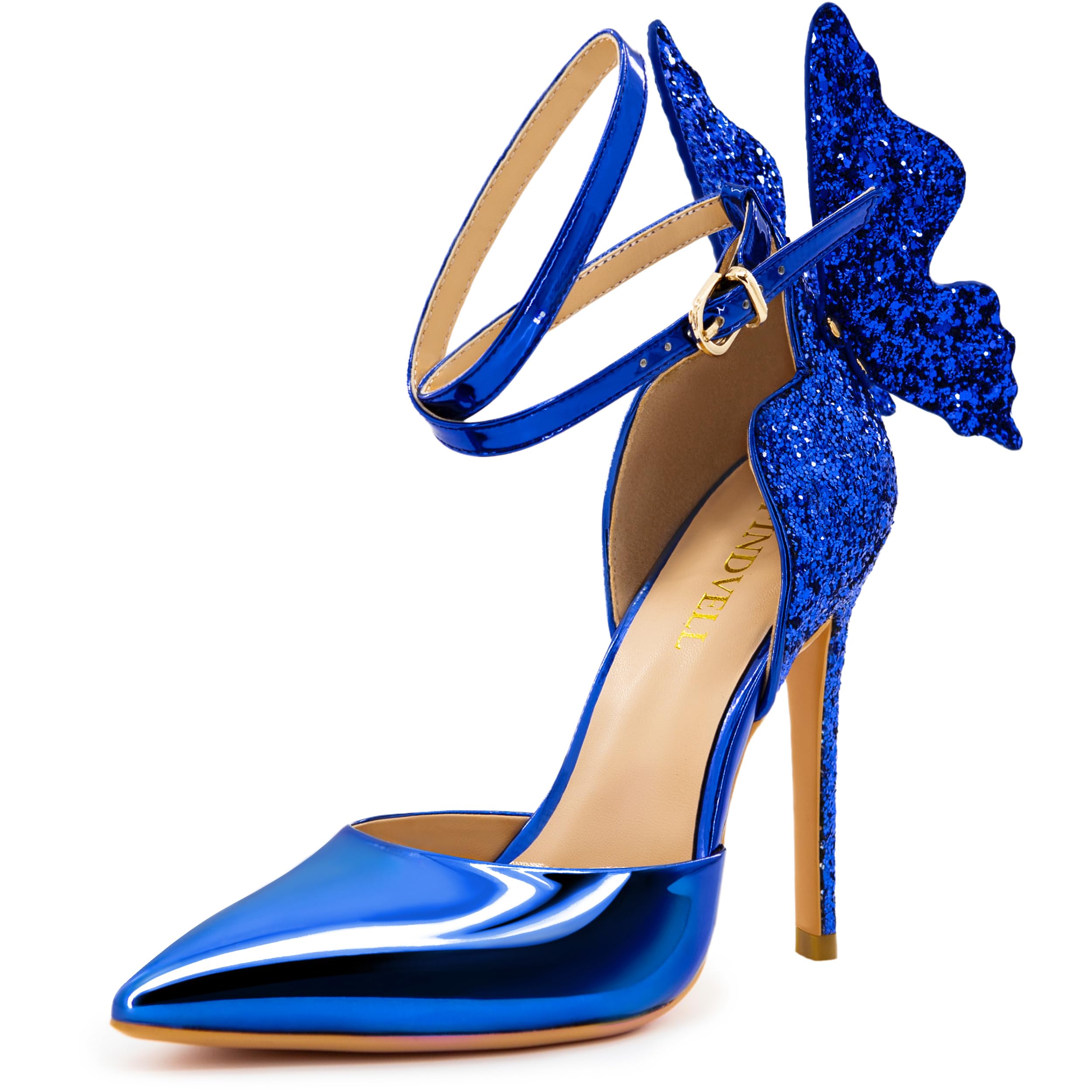 FINDVELL Fashion High Heels Butterfly Back Sexy Stiletto Pumps Closed Toe Sparkly Ankle Strap Heels Sandals Dress Shoes for Women