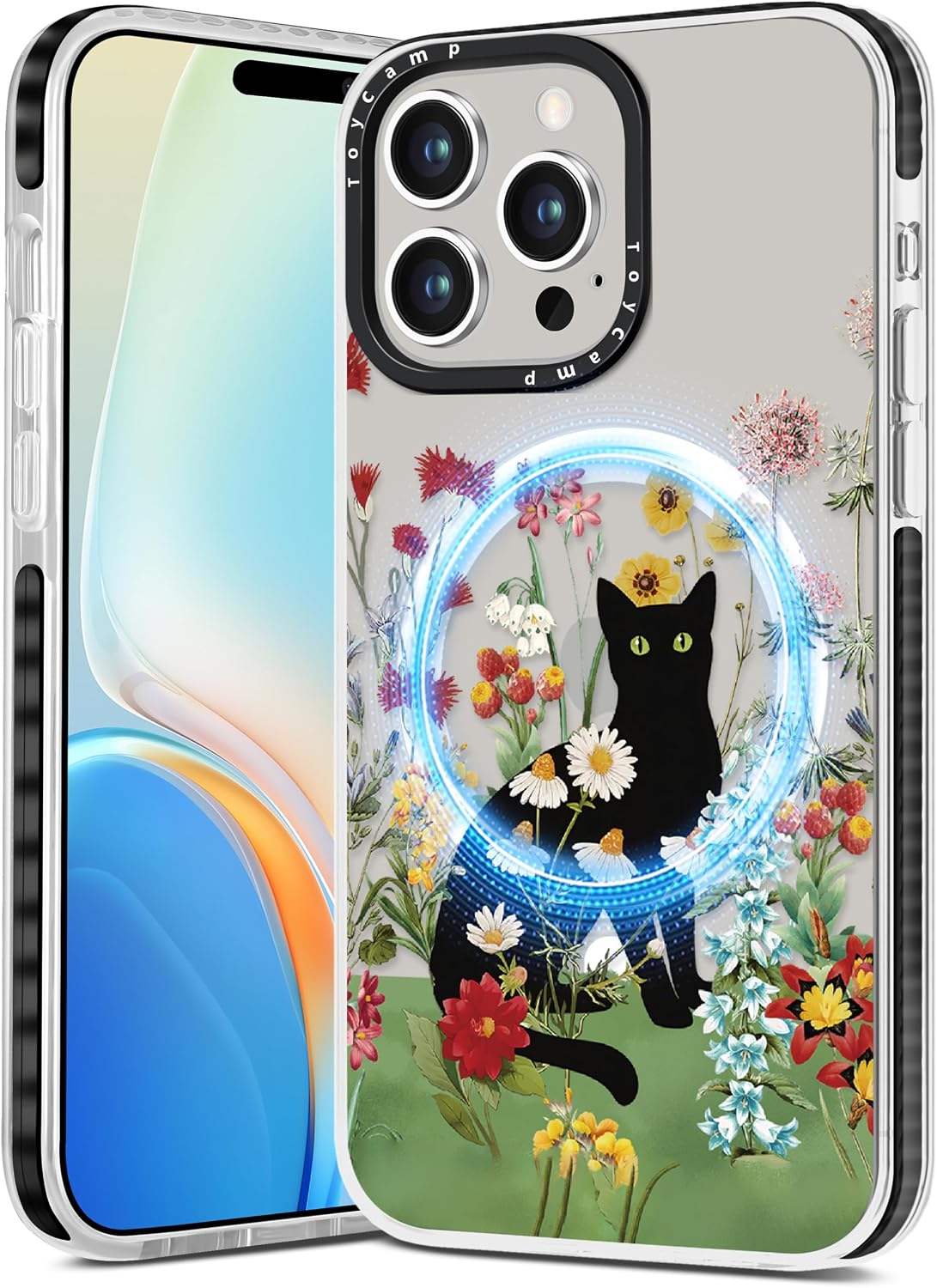 Toycamp for iPhone 16 Pro Case Women - Compatible with MagSafe Women Girls Cute Phone Cover Magnetic with Shockproof Protective Girly Pretty Kawaii Design for Apple for iPhone 16 Pro 6.3", Flower Cat