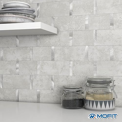Miniatura 4 de MOFIT - Azulejos de metro de cocina mate para despegar y pegar, azulejos autoadhesivos para pared de baño, impermeables, paneles de mosaico de metal