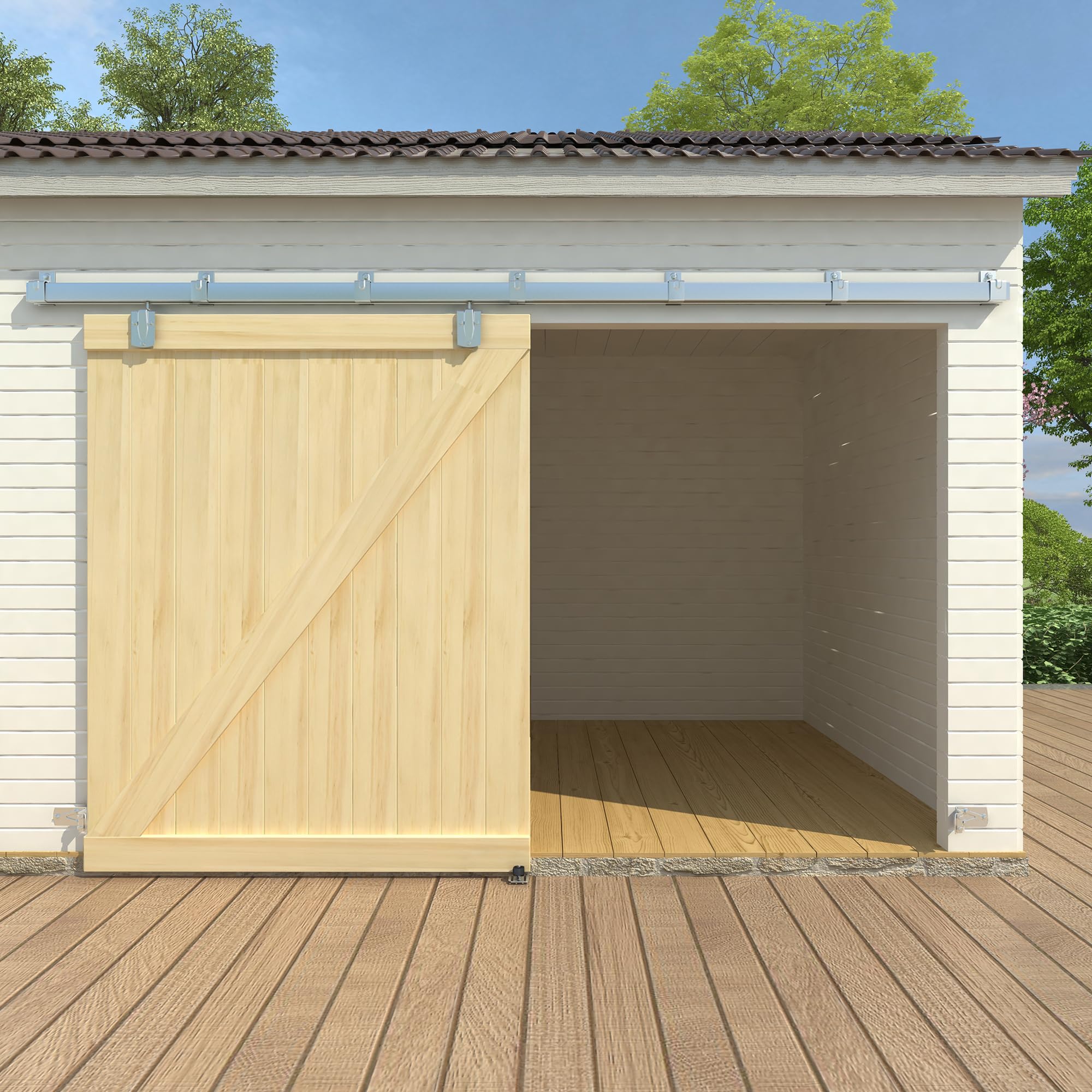 Rail porte de grange extérieure 3,7 m en acier renforcé style industriel