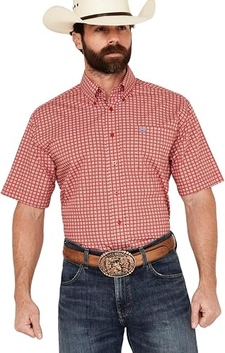 Cinch Men's Geo Print Short Sleeve Button-Down Western Shirt Red X-