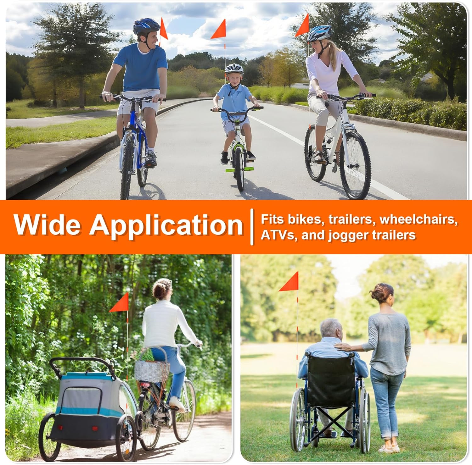 Bike Safety Flag with Pole - 5.5 Ft 8.3x11 Inch Adjustable Waterproof Orange Bike Flag with Bicycle Mounting Bracket, Durable Fiberglass Pole, Suitable for Bicycles, Trailers, Wheelchairs - Image 5