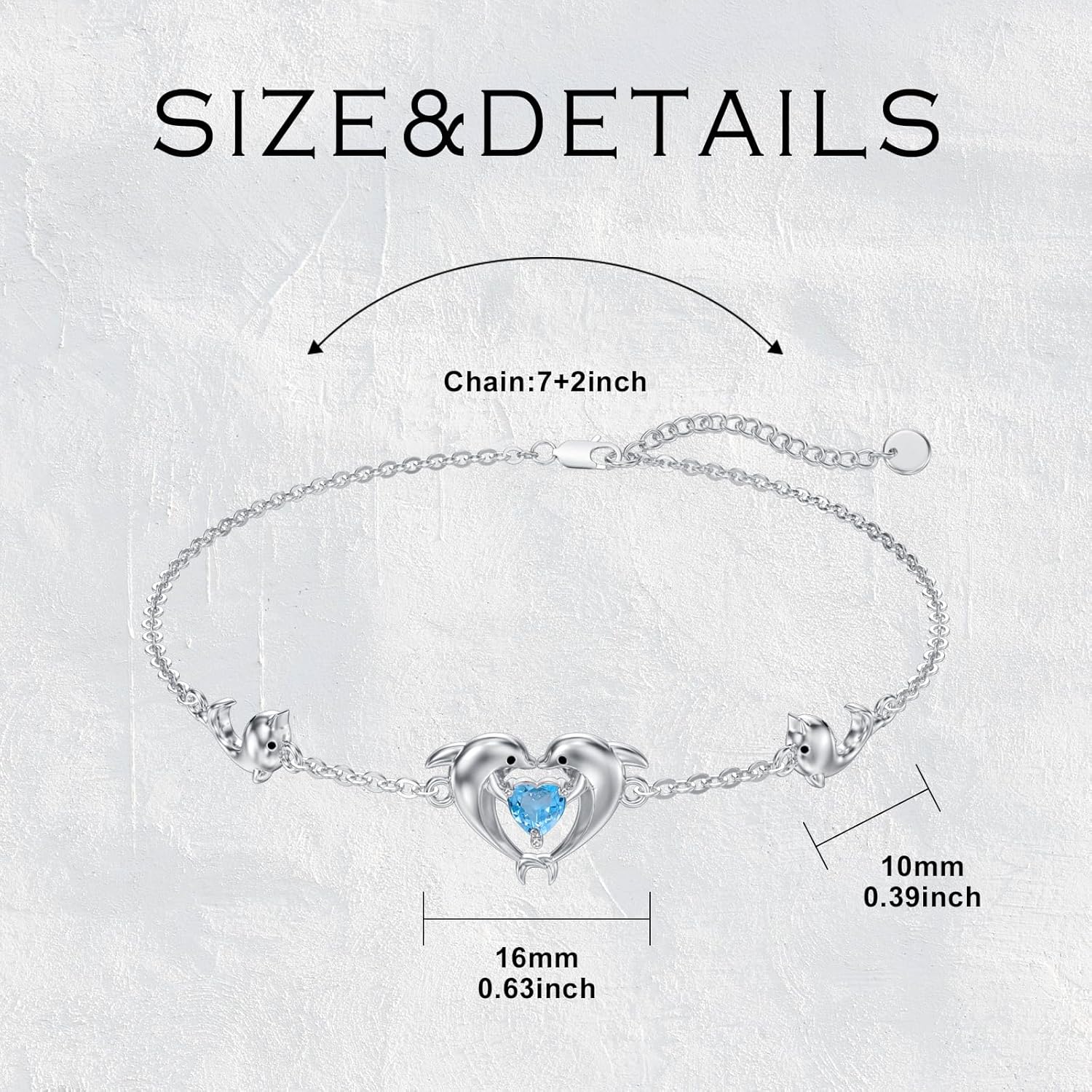 Natural Blue Topaz Dolphin Bracelet for Women 925 Sterling Silver Double Dolphins Bracelet Dolphin Jewelry Birthday Gifts for Women - Image 4