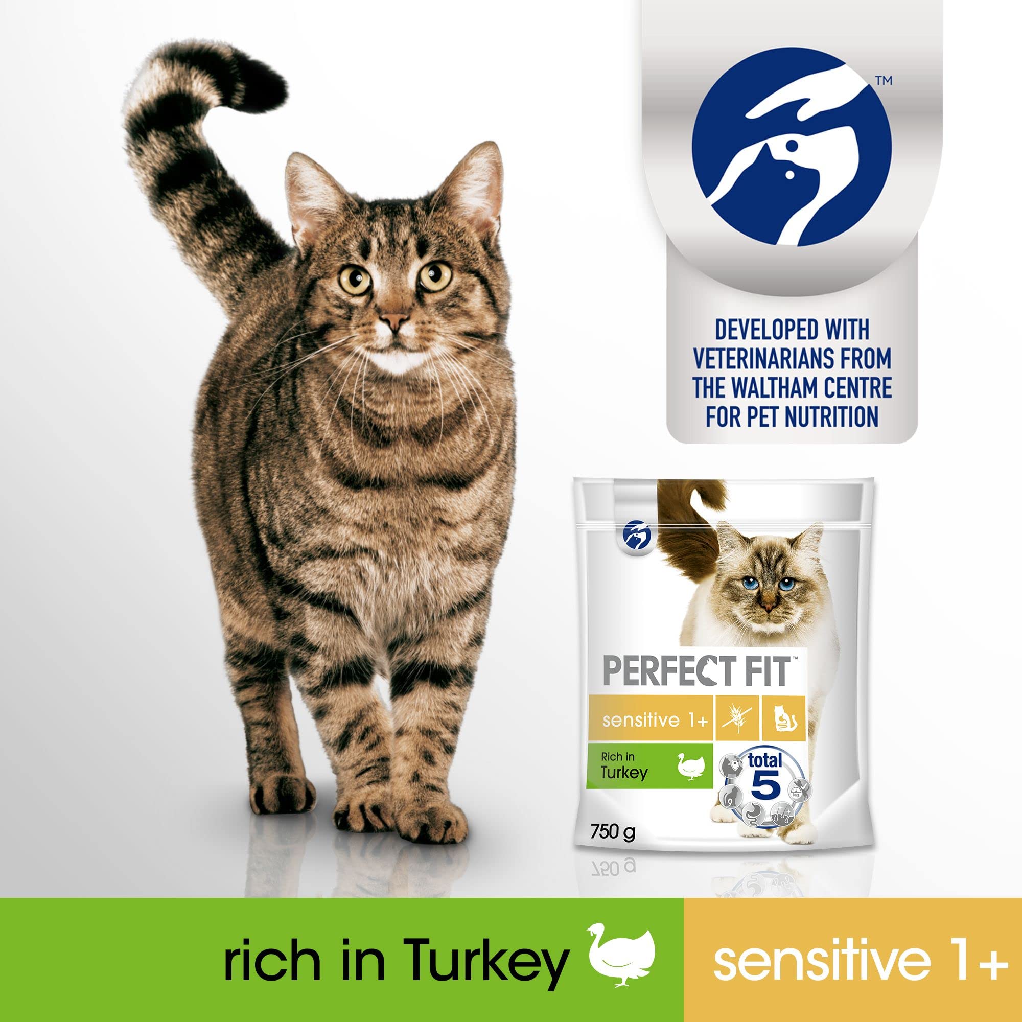 Perfect Fit Comida Seca para Gatos Sensitive 1+ Rica en Pavo, 7 kg (1 Bolsa) – Comida Premium para Gatos Adultos sensibles a Partir de 1 año, sin Trigo ni Soja, para apoyar la digestión