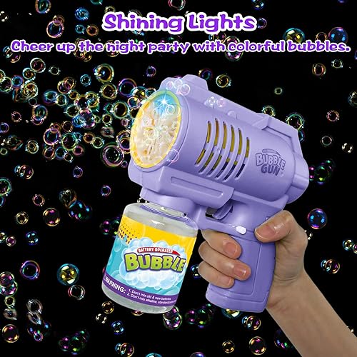 Miniatura 6 de Pistola de burbujas para niños, silenciosa y automática de 10 agujeros con juguete de fabricación de burbujas LED, juguetes para hacer burbujas más