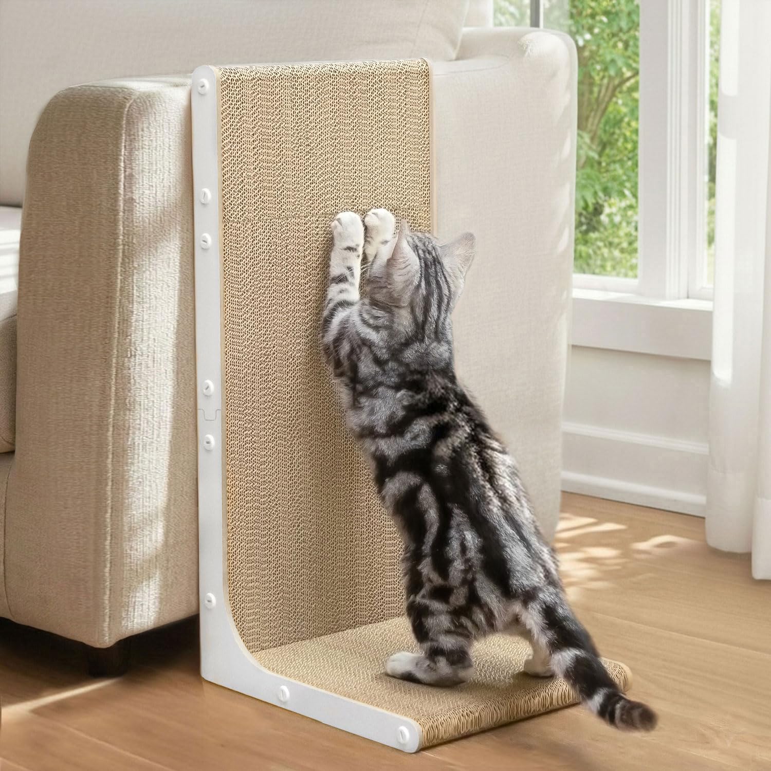 Conlun Cardboard Cat Scratcher,23 Inch L Shape Scratch Pad Wall Mounted,Vertical Scratching Board, Durable Cardboard to Protect Furniture for Indoor