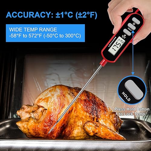 Miniatura 4 de Lonicera Digital Cooking Thermometer for Bread Baking, Food and Water Temperature Measurement. Waterproof and Long Stem with Meat Temp Guide,