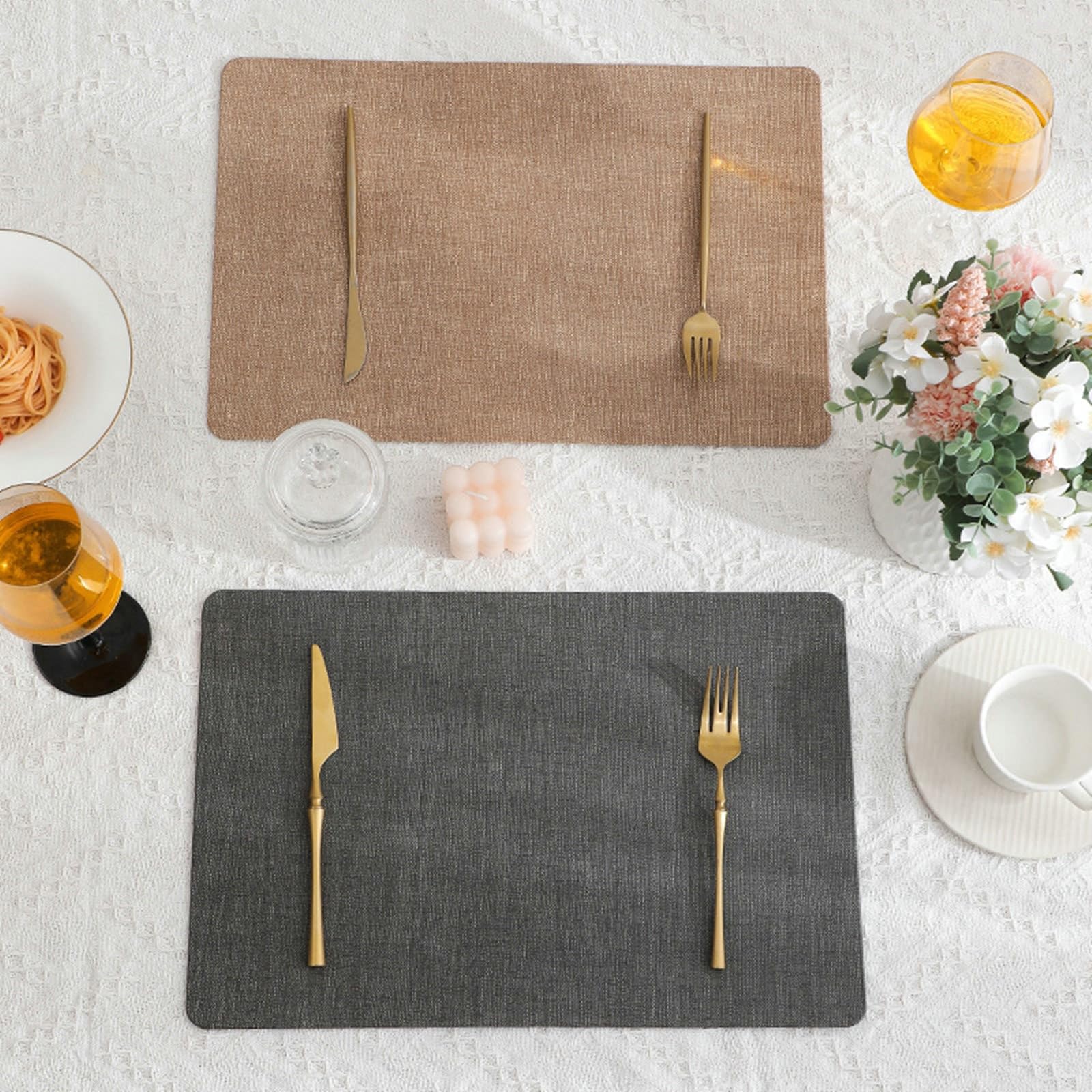 Epinki 6er Set Tischset Weihnachten Abwischbar Quadratisch 45x30CM, PVC Platzmatten Abwaschbar Rechteckig Hitzebeständige, Tischuntersetzer Couchtisch Dunkel Grau für Küche Restaurant und Hotel
