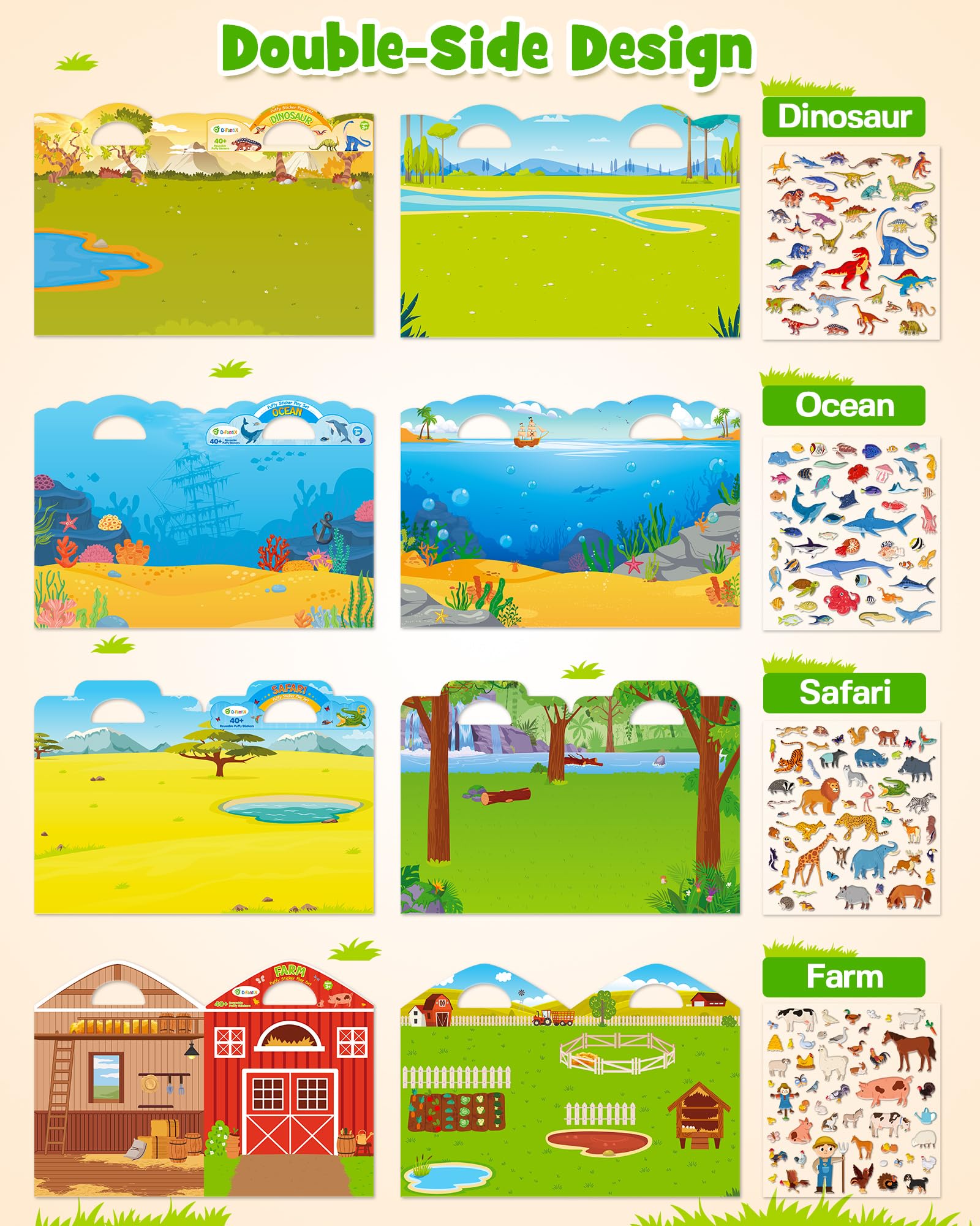 Lot De 4 Livres D'Autocollants Réutilisables 3D - Princesses, Sirènes, Animaux, Jouets Éducatifs Pour Enfants 2-4 Ans