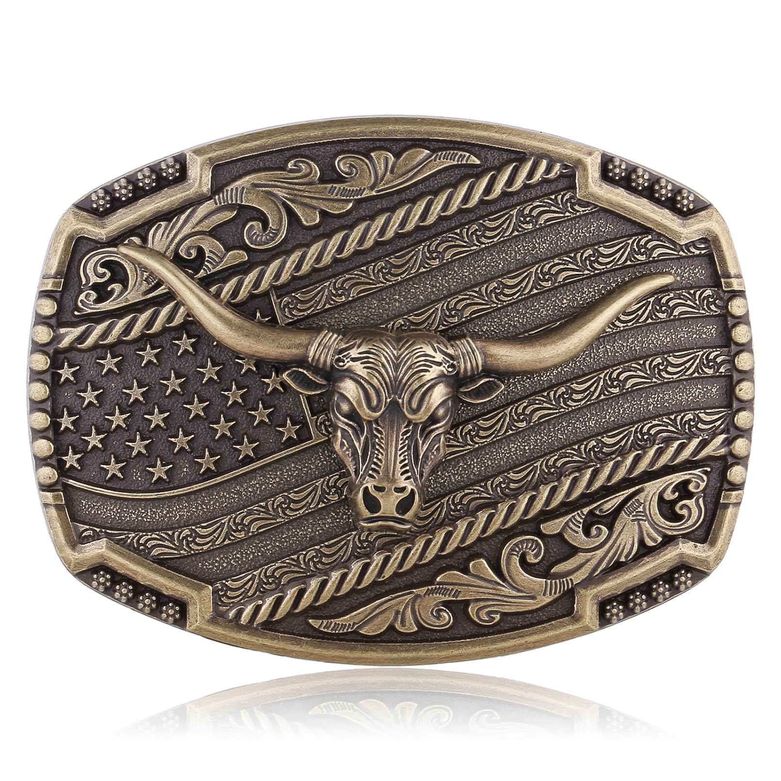 HUABOLA CALYN Long Horn Bull Belt Buckles for Men Women American Flag Texas Star Belt Buckles
