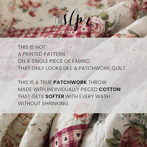 Miniatura 7 de SLPR Manta acolchada de algodón, 50 x 60 pulgadas, colcha floral de retazos de granja, colcha de retazos Shabby Chic para sofá, rosas campestres