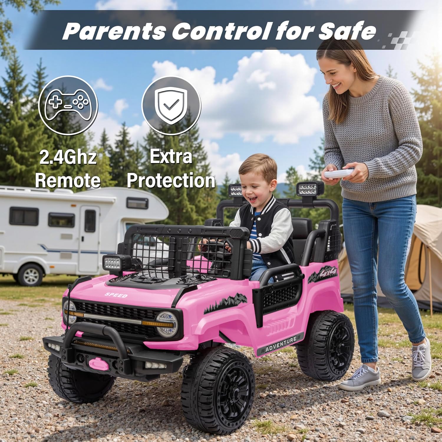 24V Ride on Car, Electric 2 Seater Ride On Truck Toy w/Remote Control, 800W Motor Off-Road UTV, 3-5 MPH Speed, Bluetooth Music, Flashing Lights, Reverse Beep, Ride on Toys for Big Kids 4-8