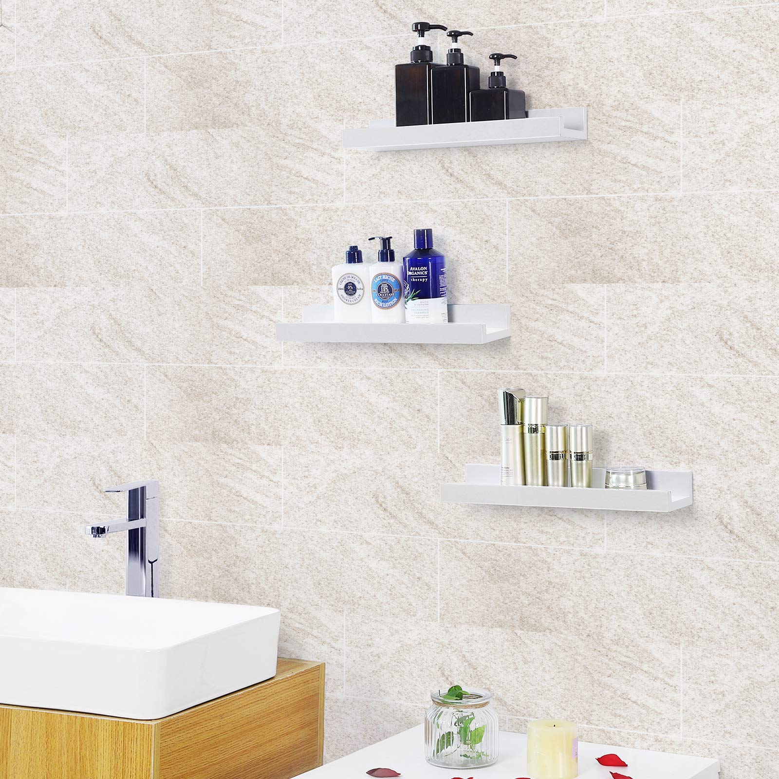 SONGMICS Wall Shelves Set of 3, Floating Shelves Ledge 15inch Long