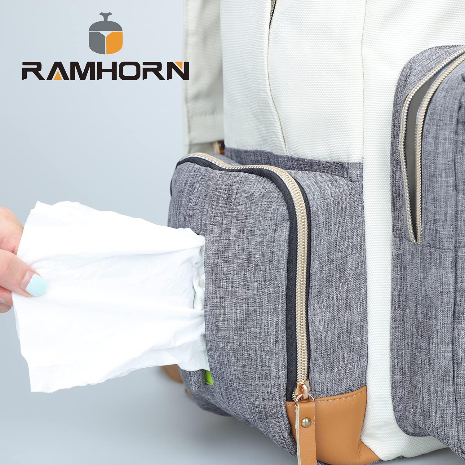 Ramhorn Diaper Bag Multifunction Travel Backpacks for Mom with Insulated Pockets and Laptop Compartment, grey
