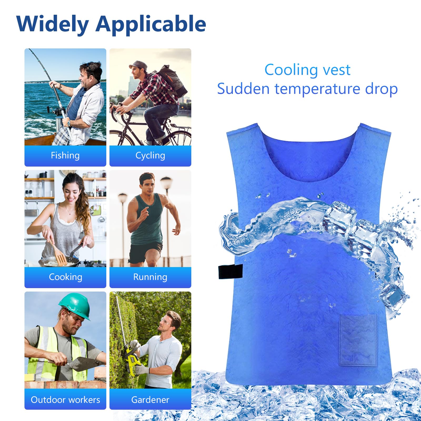 Gilet rinfrescante per uomini e donne, gilet evaporativo regolabile, attivato con acqua per il caldo, non necessita di ghiaccio, leggero e riutilizzabile, Blu, 4