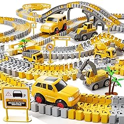 iHaHa Toddler Boy Toys 236 PCS Race Tracks Toys Gifts for 3 4 5 Year Old Boys Kids, 6 PCS Construction Car Toys Gifts for 2 3 4 5 Year Old Boys, Christmas Birthday Gifts Toys for 3 4 5 Year Old Boys