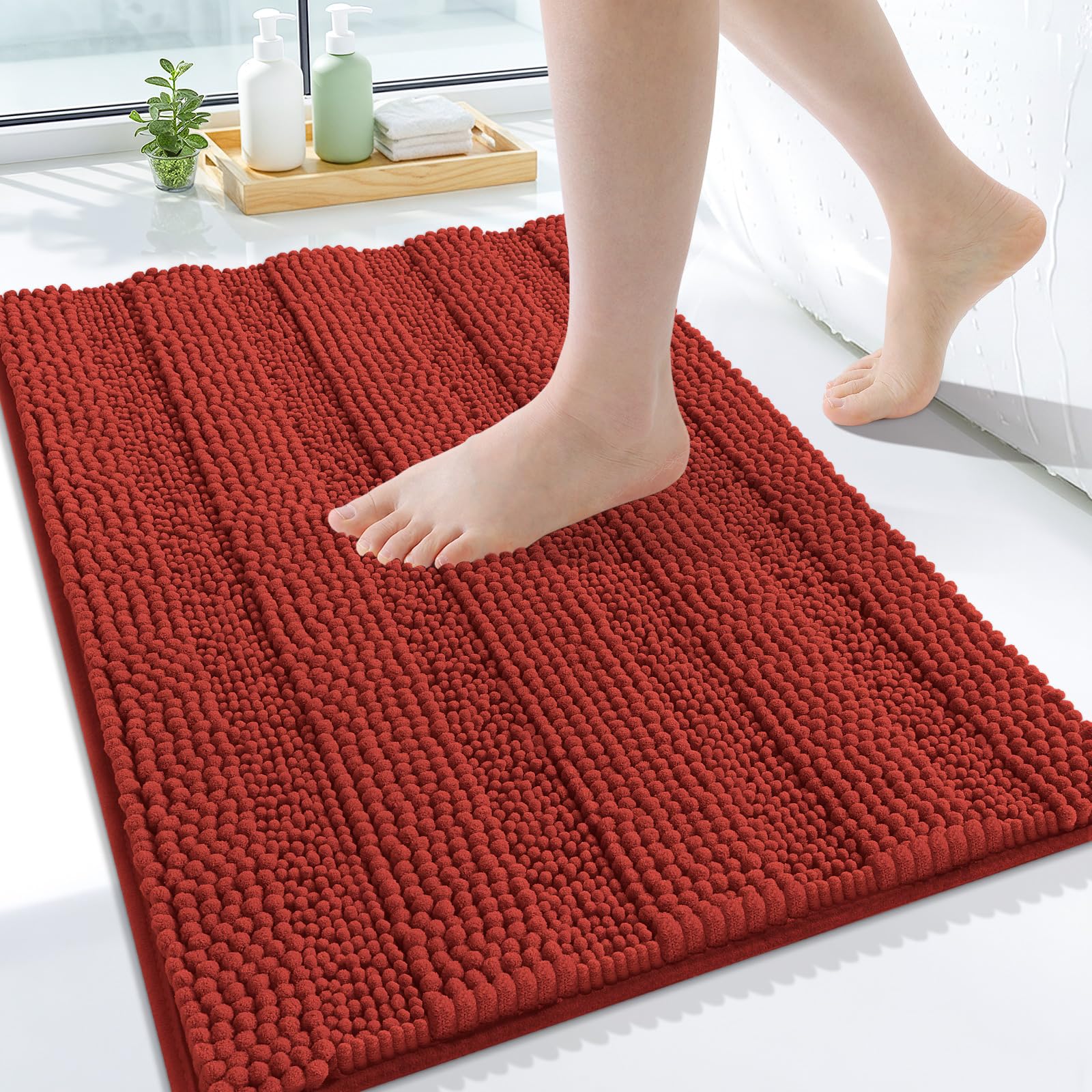 Grandaily Chenille Bathroom Rugs 24x16, Soft Bath Mats, Rustic Terracotta