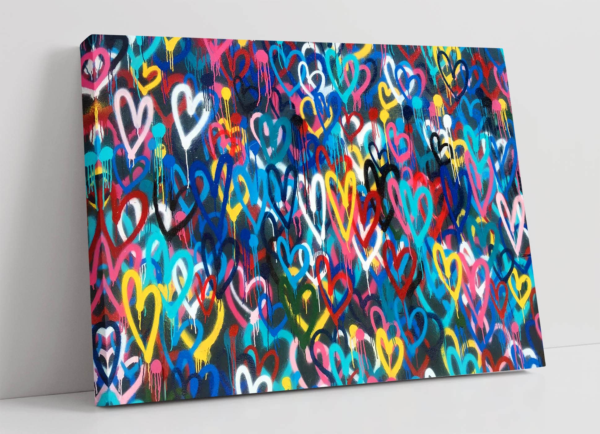 LOVE WALL HEARTS GRAFFITI CANVAS WALL ART PRINT STREET ARTWORK (30in x 20in / 76cm x 50cm)
