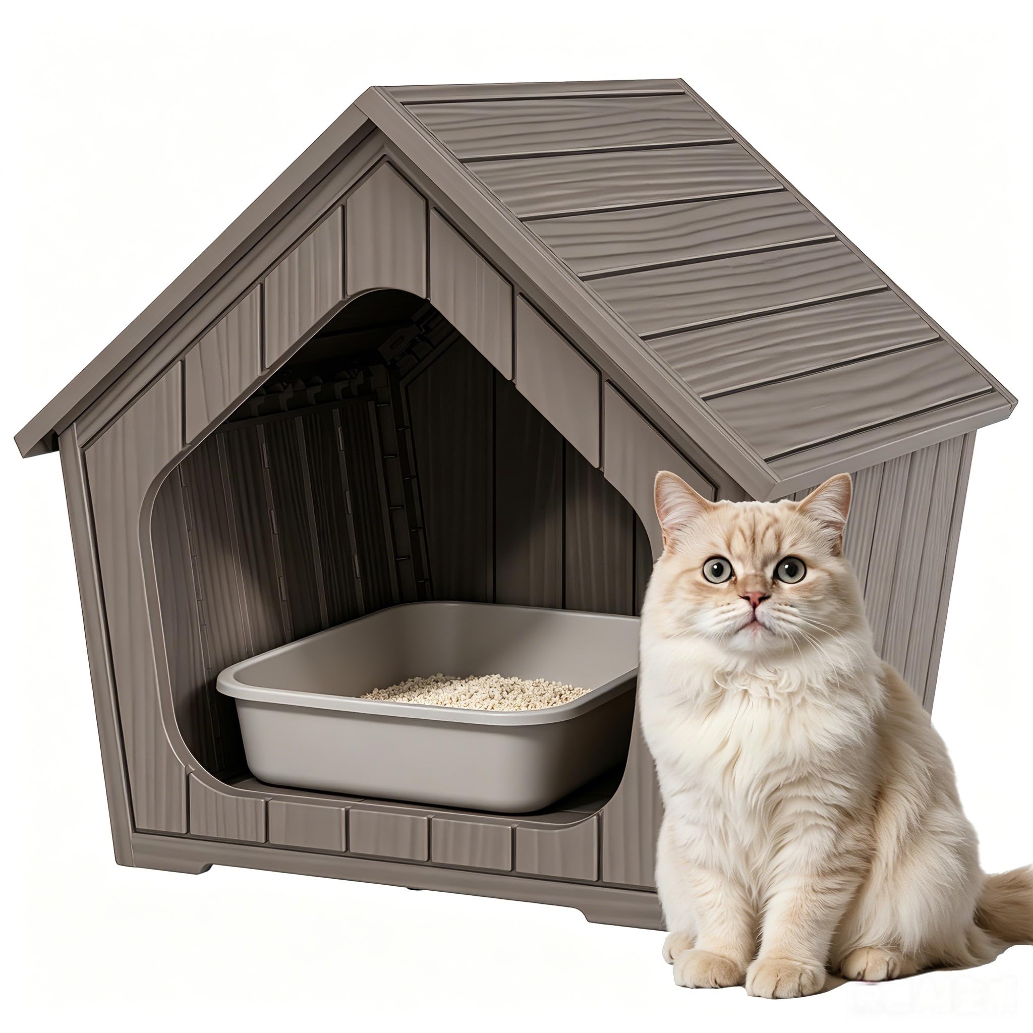 Cat Litter Box Enclosure, Resin Outdoor Litter Box with Air Holes, Cat Houses for Outdoor Cats, Wide Opening Design for Easy Cleaning, Grey