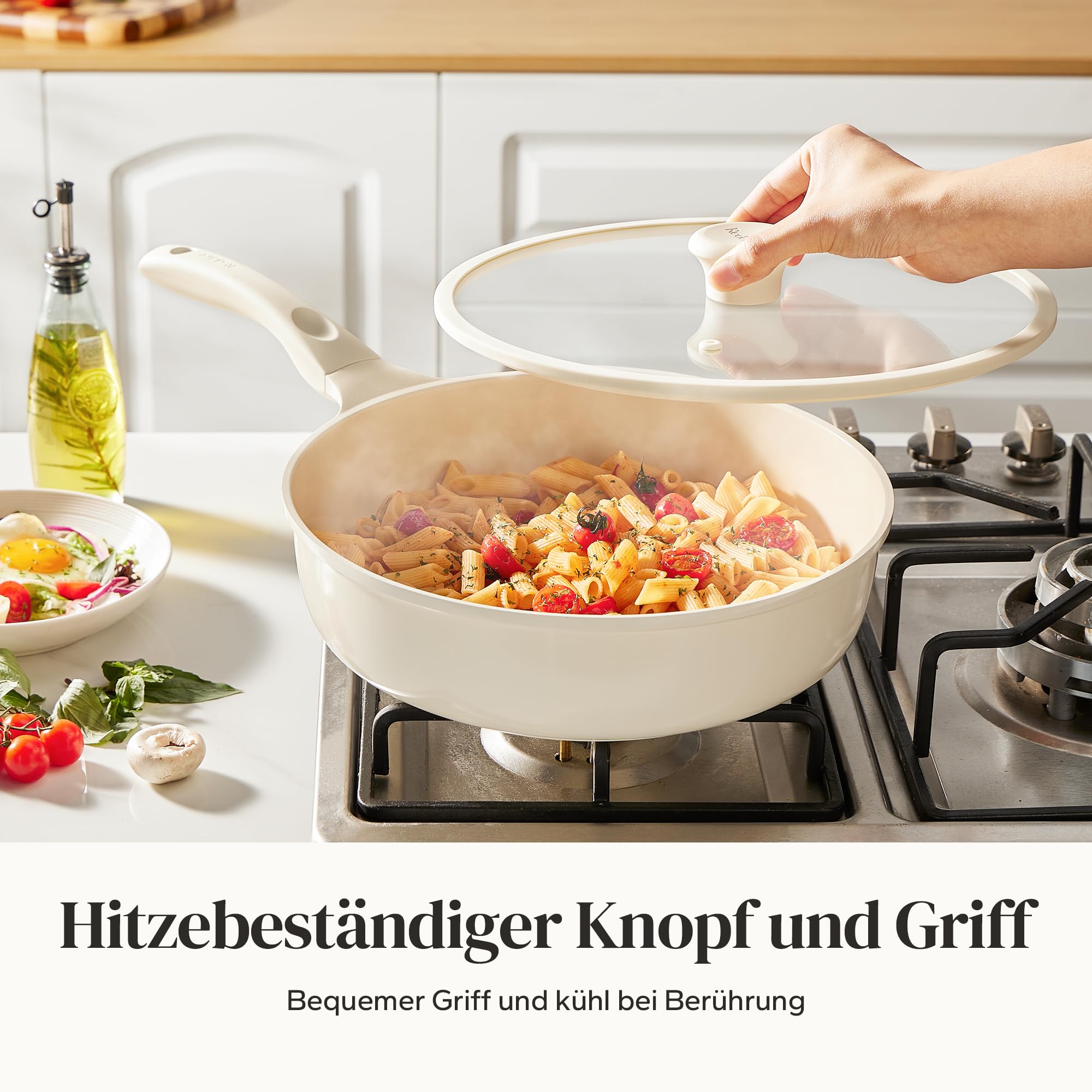 Redchef Patelnia 28 cm z pokrywką, ceramiczna patelnia nieprzywierająca do kuchenek indukcyjnych, do omletów, nie zawiera PTFE, PFAS, PFOA