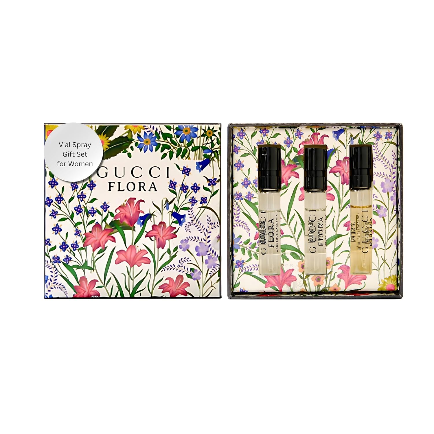 Gucci Flora Perfume Gift Set for Women Mini Fragrance Travel Spray Gift Sampler, EDP Luxury Fragrance Vials (3 x 0.05 fl oz) Gorgeous Gardenia, Magnolia & Jasmine 0.05 Fl Oz (Pack of 3) - Image 1 of 5