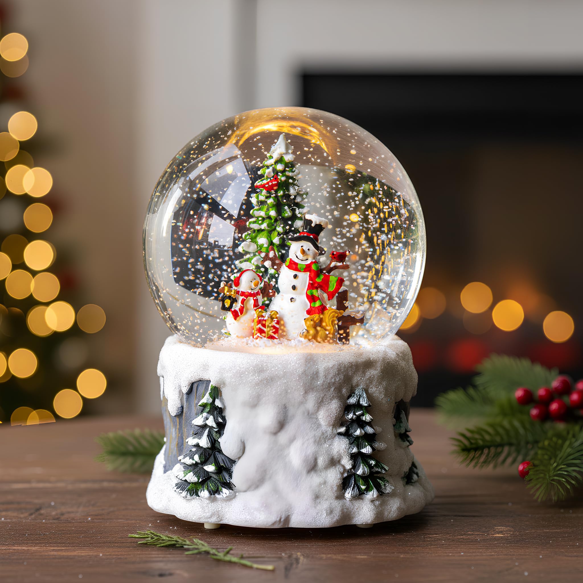 Globo de nieve de Navidad con muñecos de nieve, iluminación musical con linterna de agua de 6 horas con purpurina giratoria, regalos y decoraciones de fiesta de Navidad