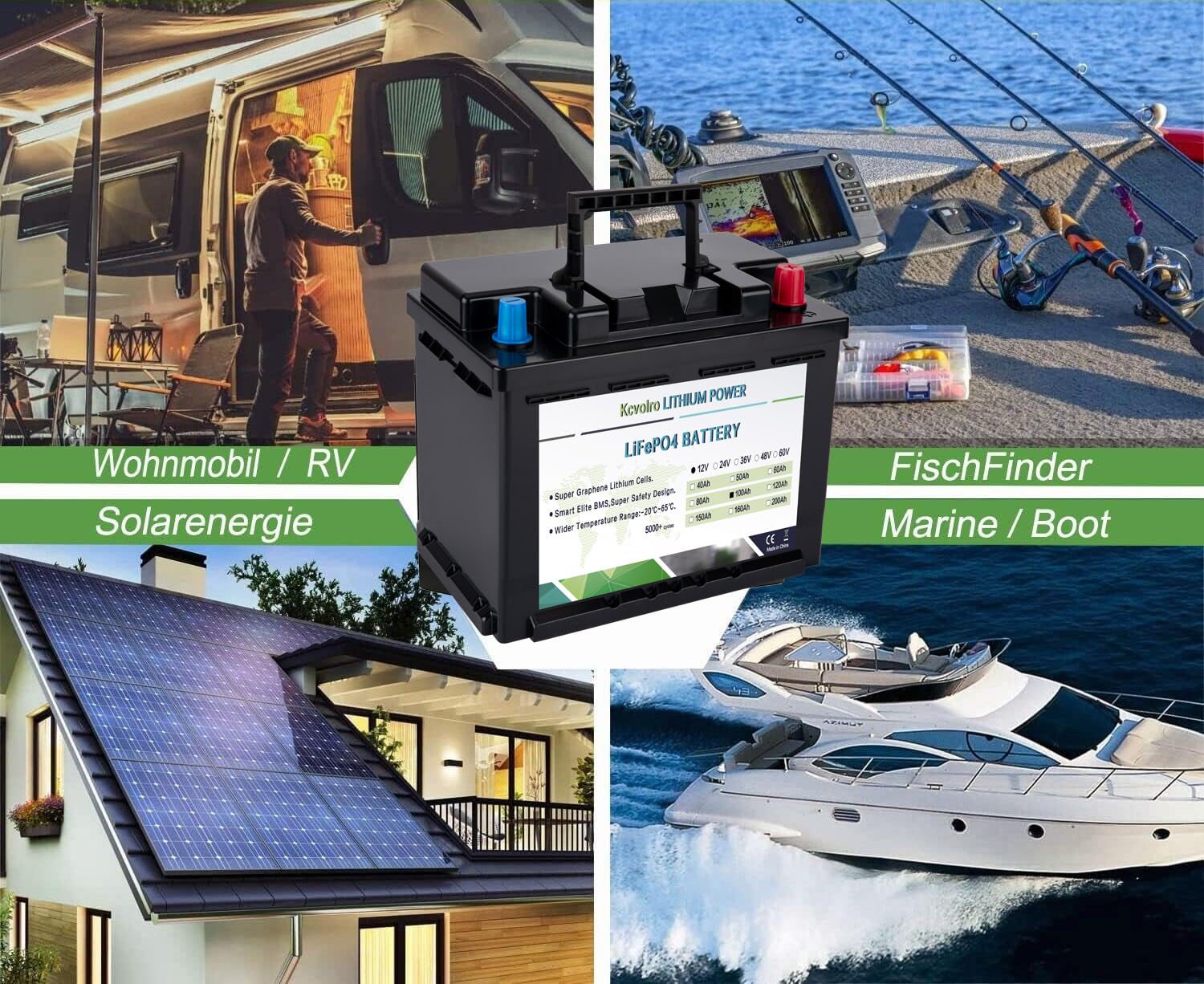 Batteria al litio LiFePO4 da 12 V, 100 Ah, con Bluetooth, 100 A, BMS, fino a 15000 cicli, mini dimensioni per roulotte, camper, barche, motore a traina, energia solare, batteria per auto