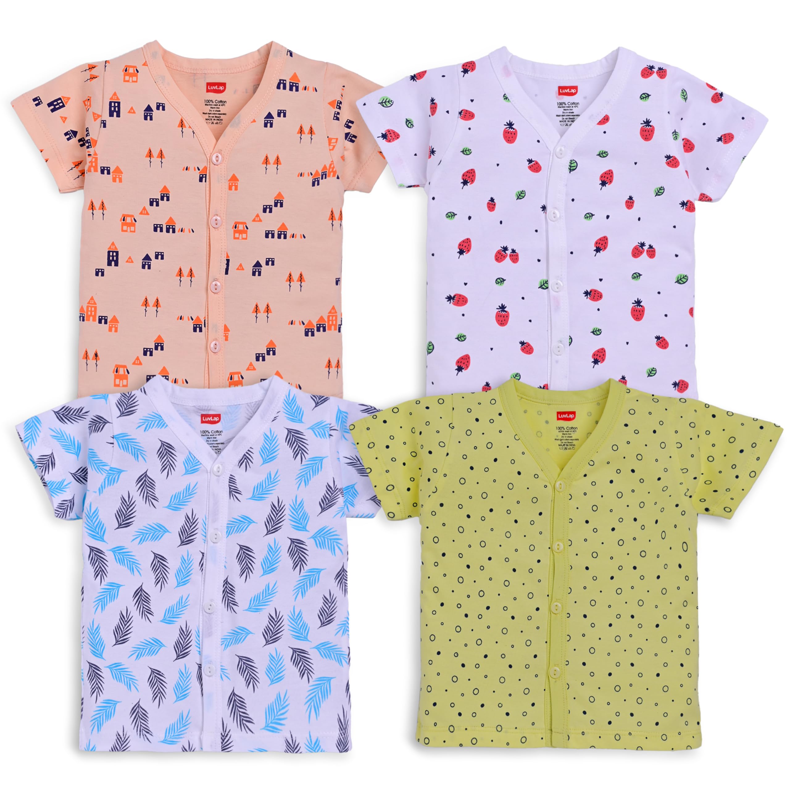 LuvLap Baby Boys & Baby Girls Regular Fit 100% Cotton Half Sleeves Girls Jhabla Pack of 4