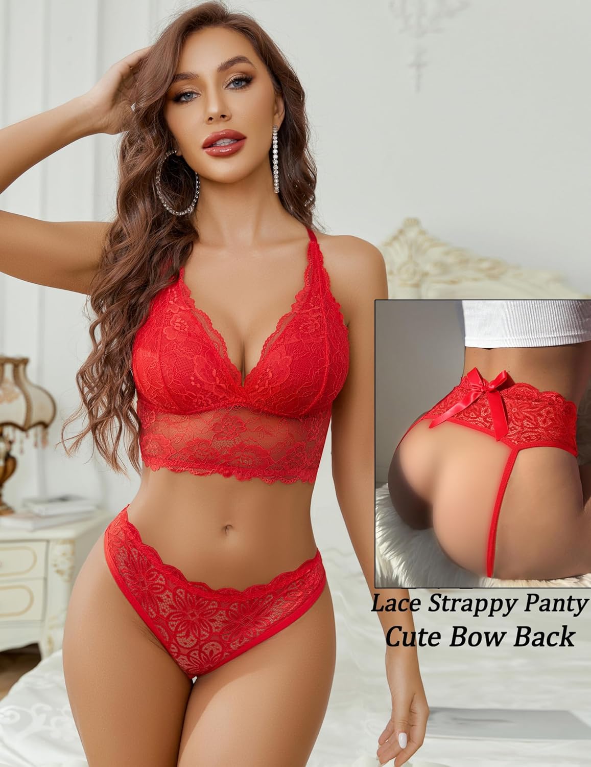 Avidlove Women Lace Panties Hollow Out Rear Bowknot Underwear Ruffle Cheeky Briefs 1-3 Pack - Image 4