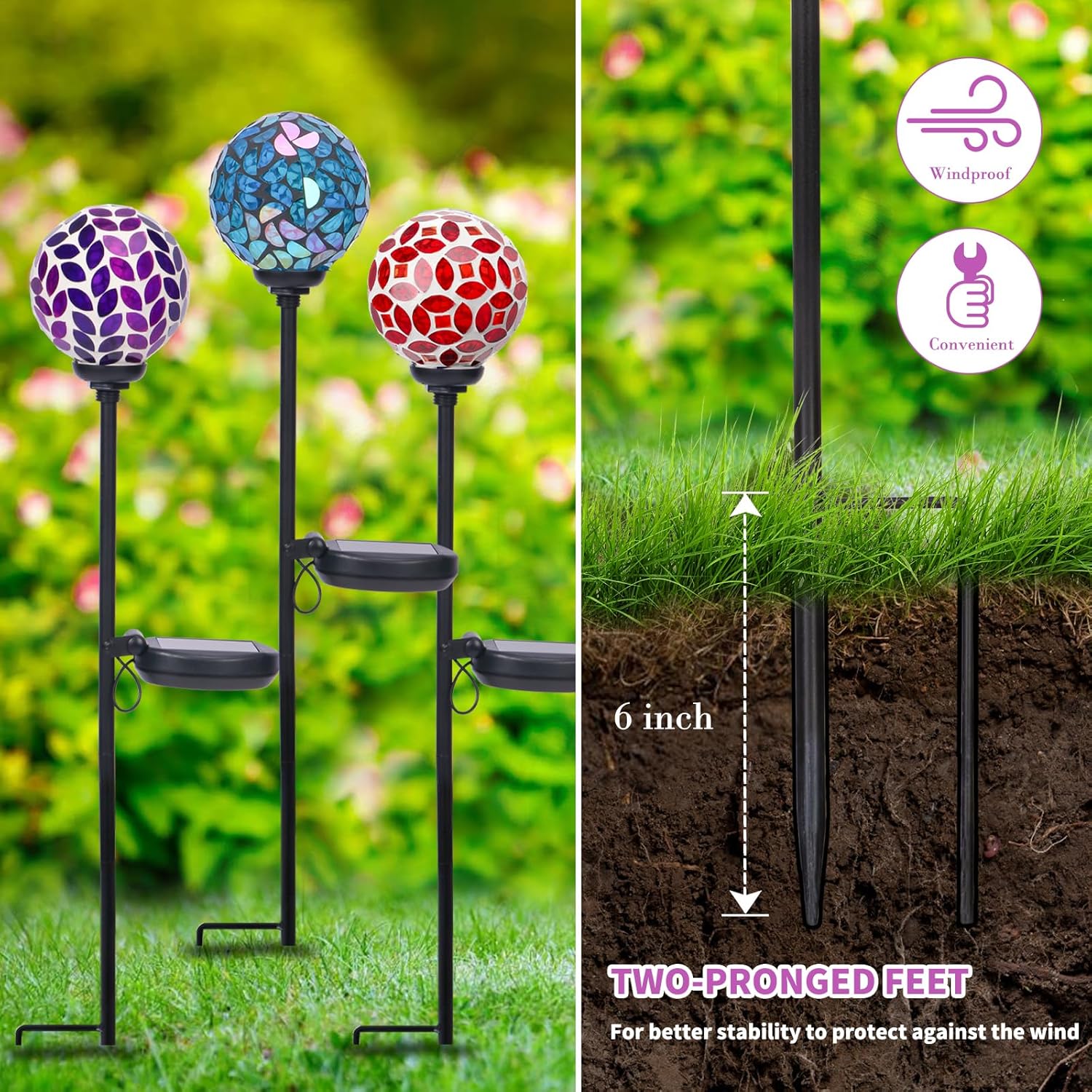 Afirst Solar Lights Outdoor Decorative Solar Mosaic Garden Stakes Decorative Lights Waterproof for Pathway Yard Lawn Decoration 3 Pack - Image 4