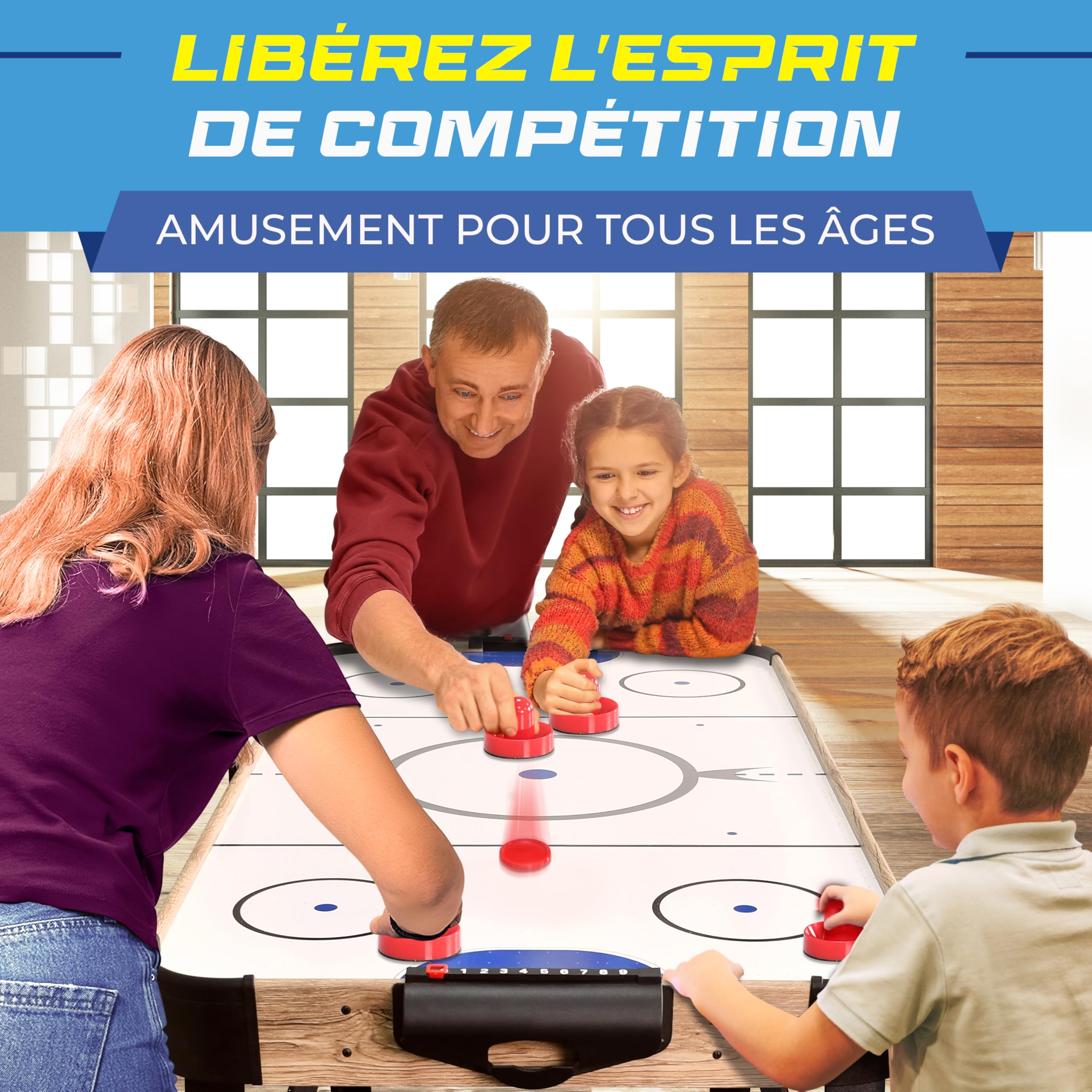 SereneLife Table de Air Hockey avec Soufflerie, Jeu de Hockey sur Table pour Enfants et Adultes avec Palets et Poignées