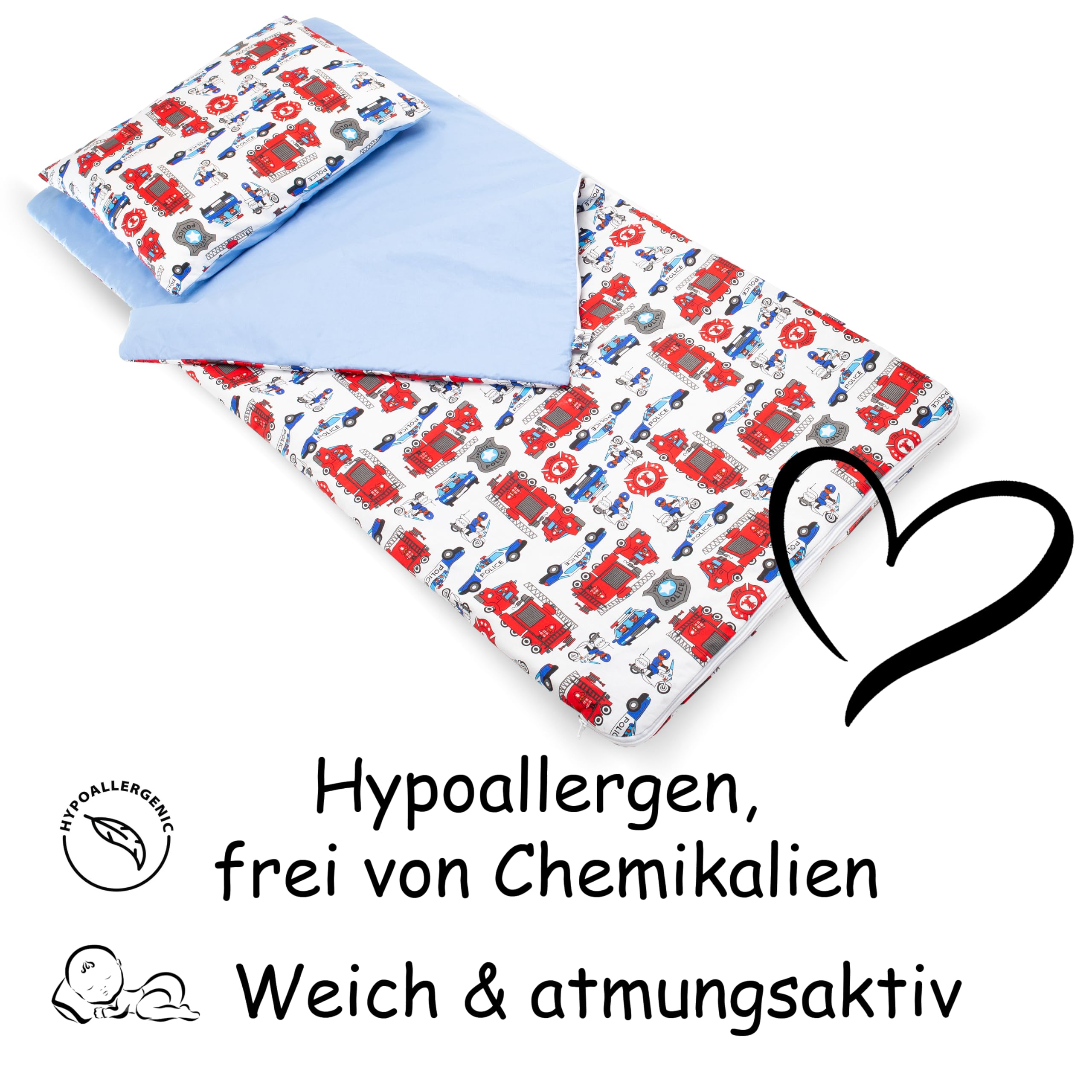 PinkZebra Schlafsack Kinder 140x75 cm Öko-Tex Polizei