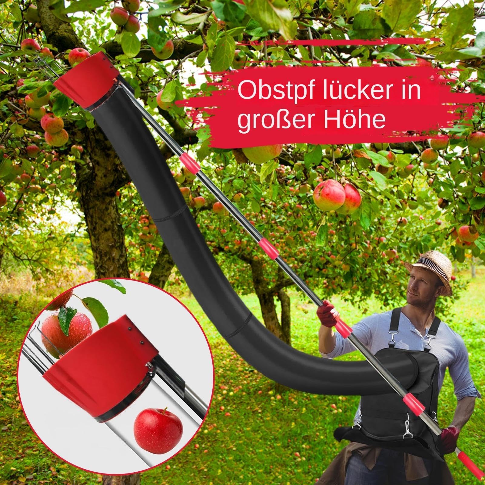 Łopatka do owoców, drążek do zbierania owoców Fruit Catcher Equipment 13 ft | Drążek przedłużający do zbierania owoców, z lejkiem i torbą dla profesjonalnych hodowców owoców