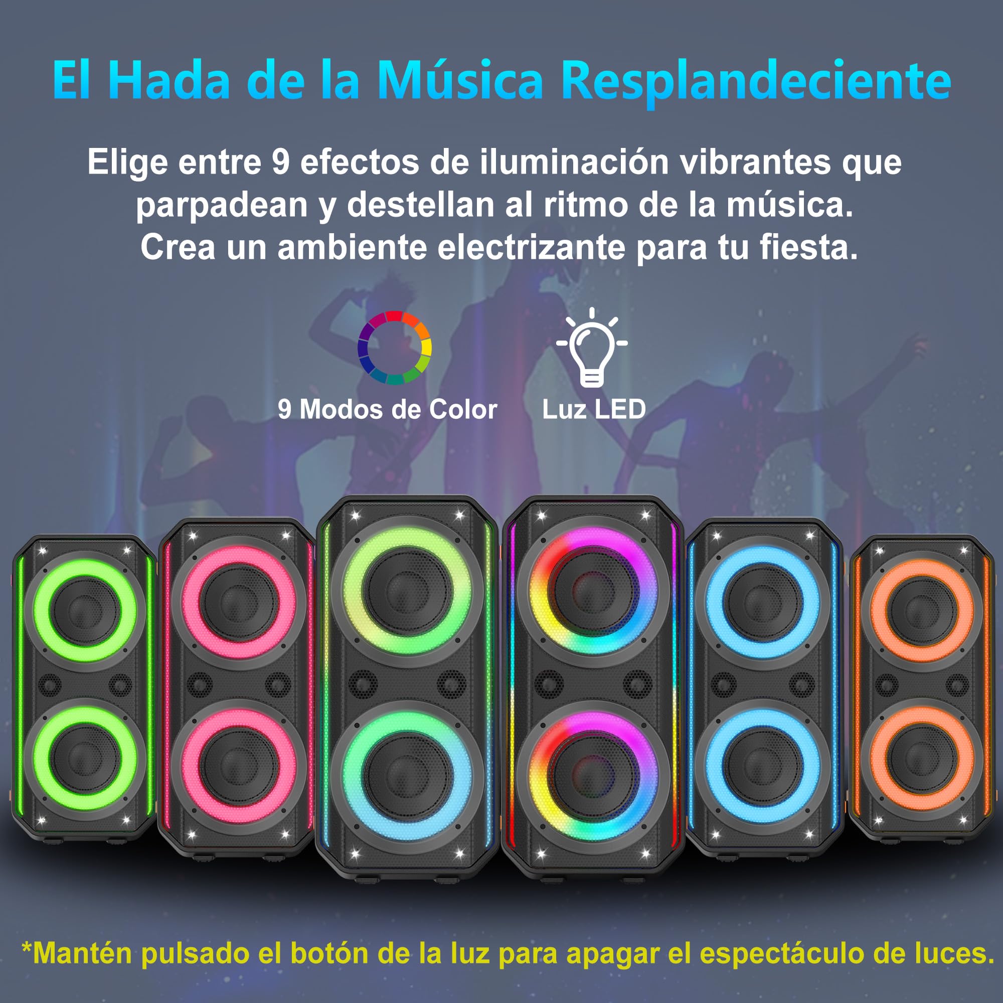 Altavoz Bluetooth, Bocina Boombox Inalámbrica de Potencia Máxima de 300W con Graves Profundos, Altavoces Portátil de Sonido Estéreo Fuerte, Altavoz Grande con Luz LED Para Fiestas al Aire Libre