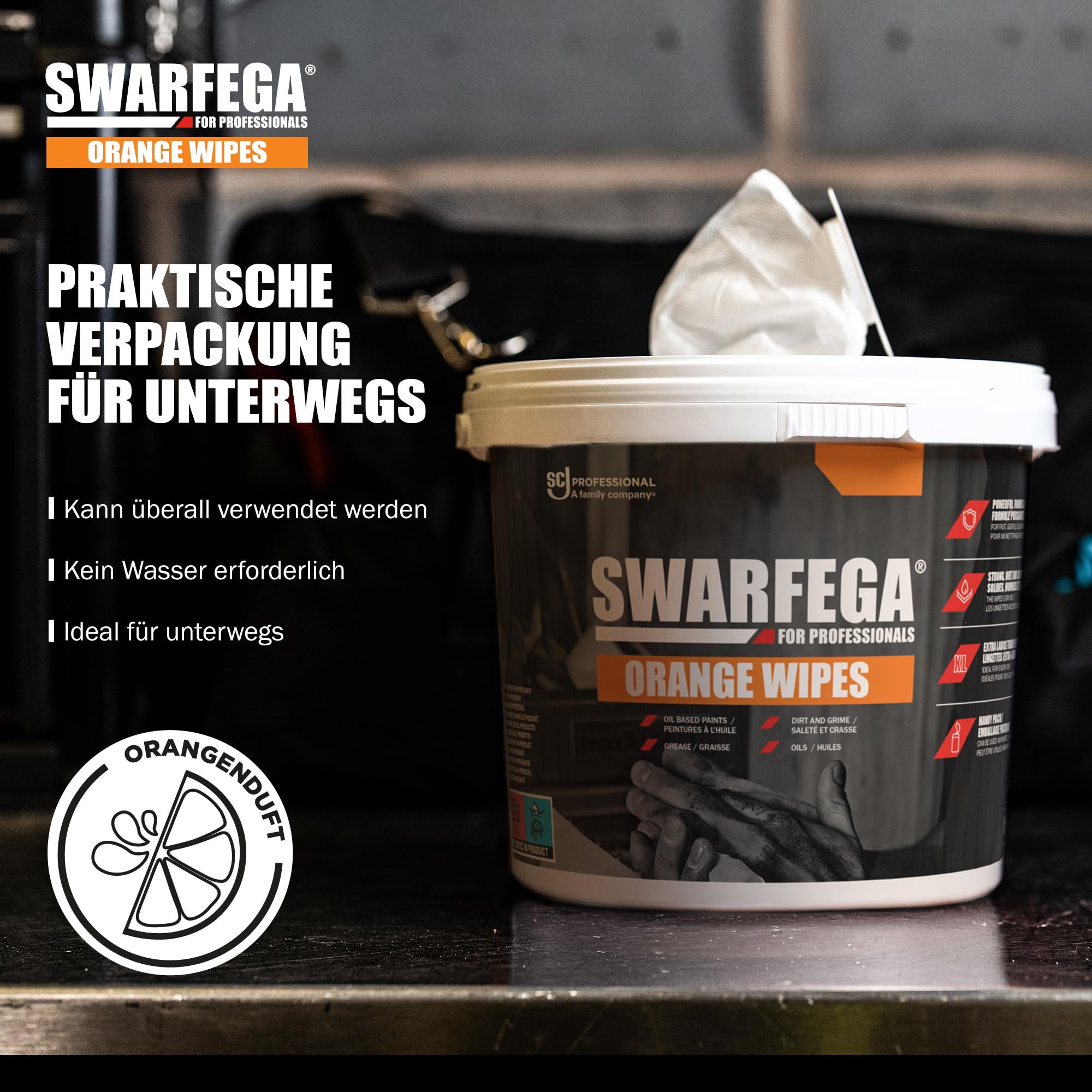 Swarfega Orange Handreinigungstücher – Entfernen Fett, Öl & Schmutz – Feuchte Reinigungstücher mit Hautpflegemitteln – 150 Tücher – Für gewerbliche Anwendung