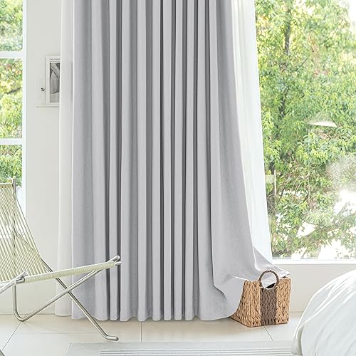 Miniatura 7 de FMFUNCTEX Cortinas grises 100% opacas para dormitorio, cortinas florales texturizadas en relieve de 84 pulgadas de largo para sala de estar, cortina