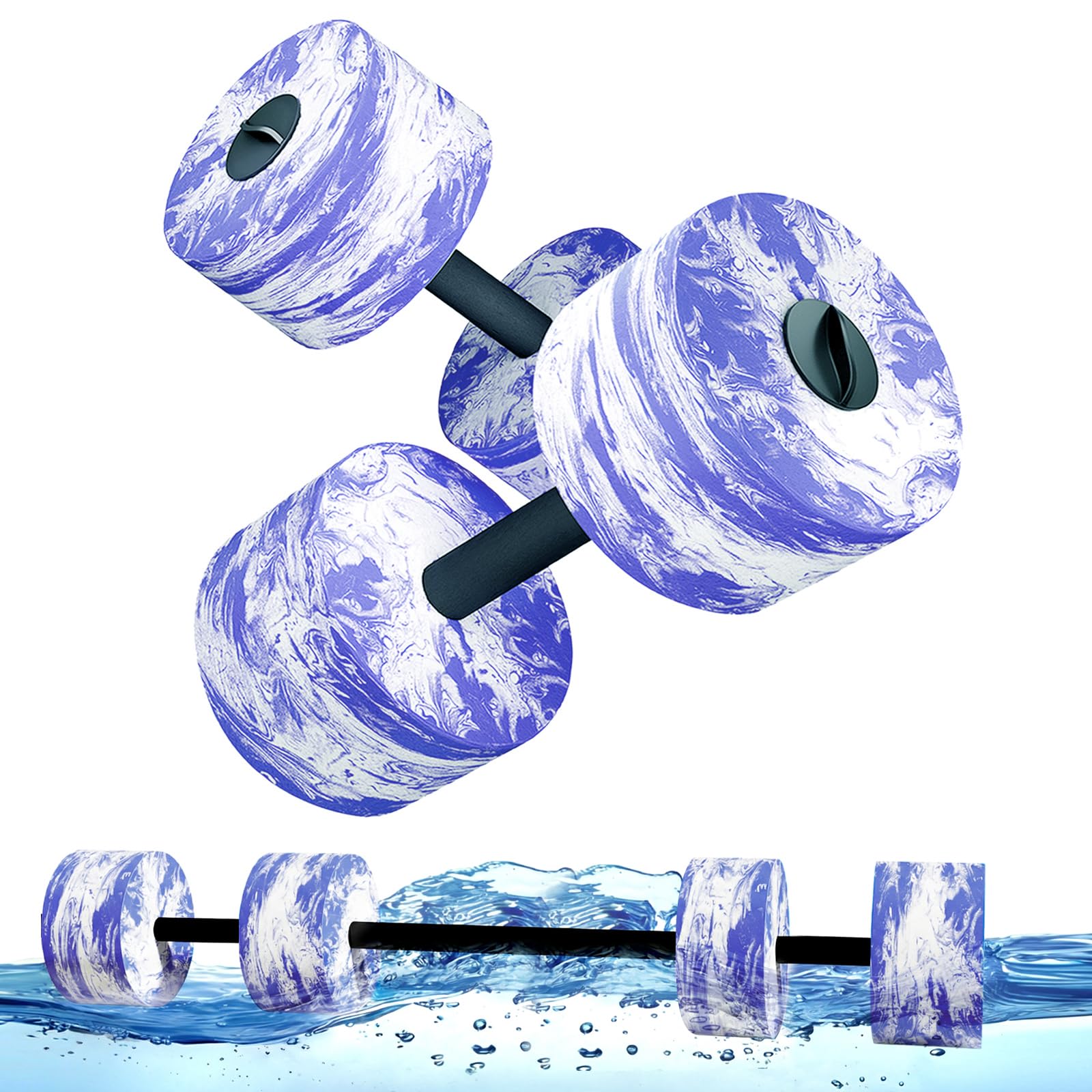 HAPBEAR 3-in-1 Aquatic Exercise Dumbbells, Adjustable Water Weights for Pool Exercise, High-Density EVA Foam Barbell for Water Aerobics Equipment, Physical Therapy & Joint-Friendly Strength Training