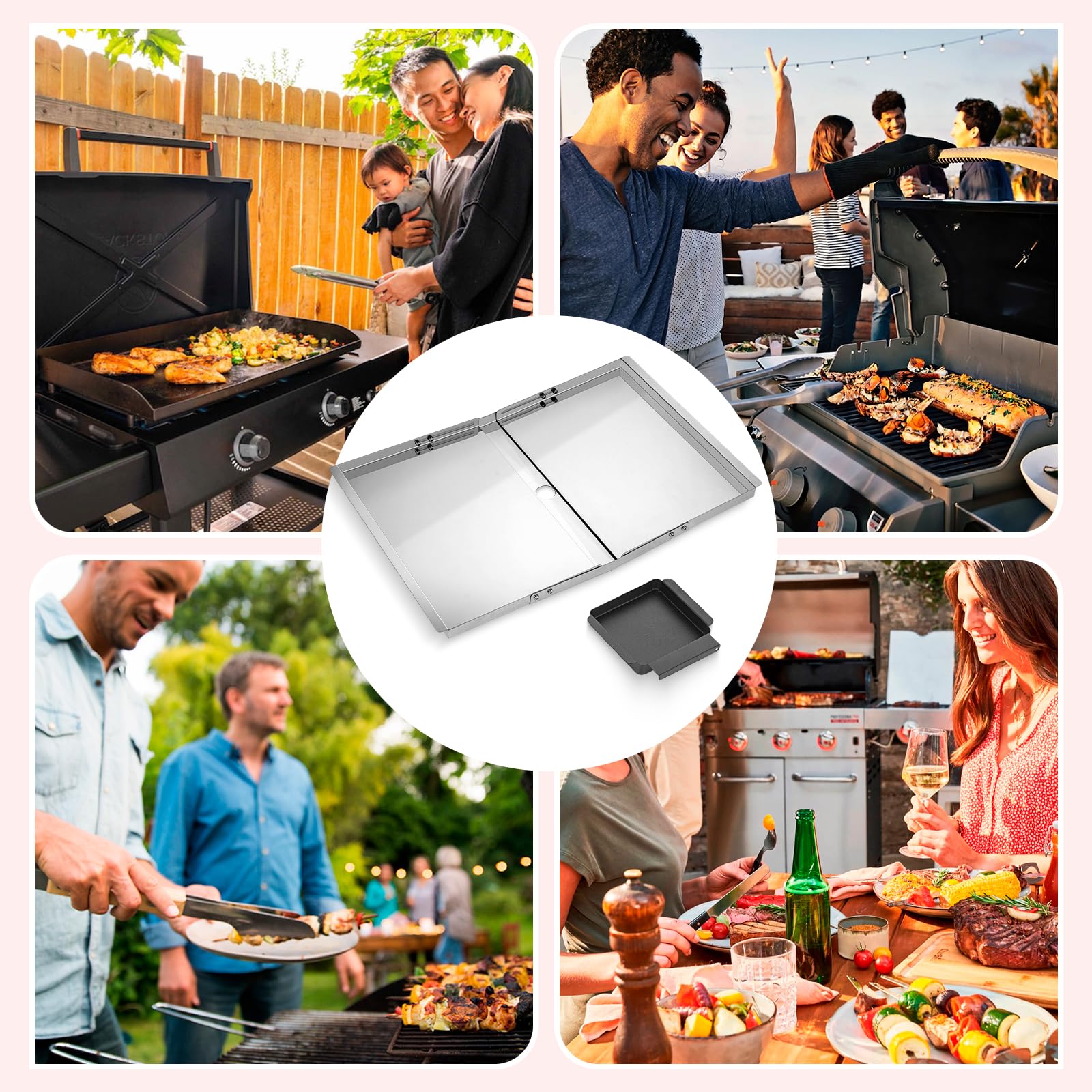 Fettauffangschale für Nexgrill Ersatzteile, Universal Fettwanne mit Auffangwanne 61cm bis 76cm, Verstellbar Tropfpfanne für 4/5 Brenner Gasgrill von Charbroil, Dyna Glo, Kenmore, Expert Grill und mehr
