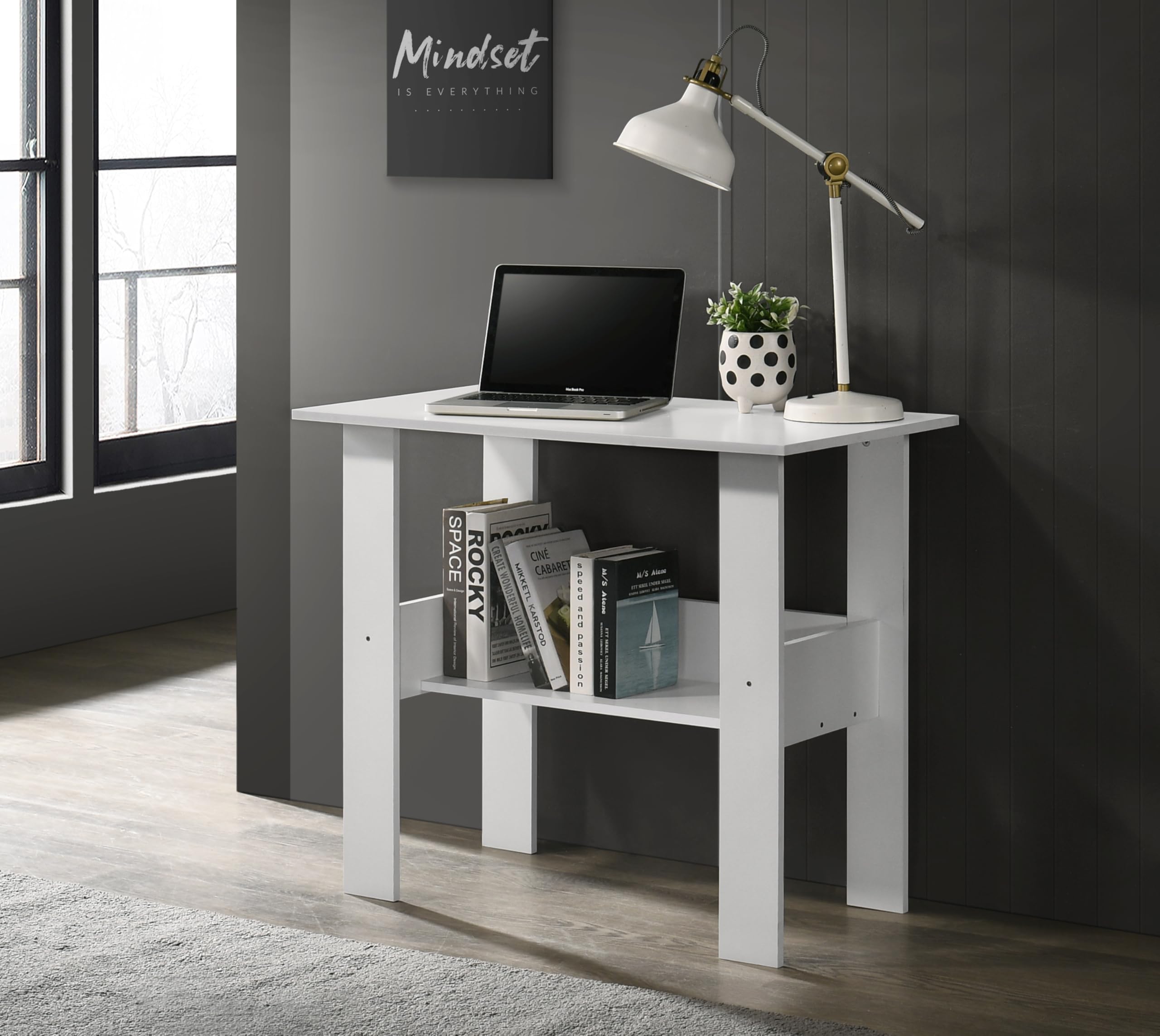 DeckUp Siam-S Home Engineered Wood Study Table and Office Desk (White, Matte Finish)