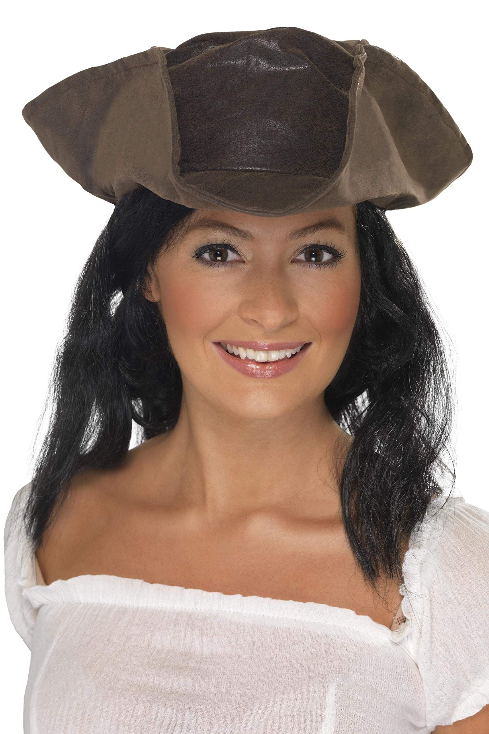 Smiffys Leather Look Pirate Hat Hair - Brown with Black