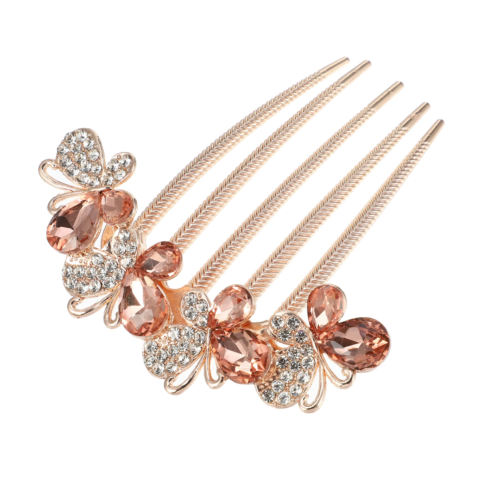 VOCOSTE Women Rhinestone Inlaid Flower Hair Comb Hair Accessory Champagne, 8.5cm x 8cm