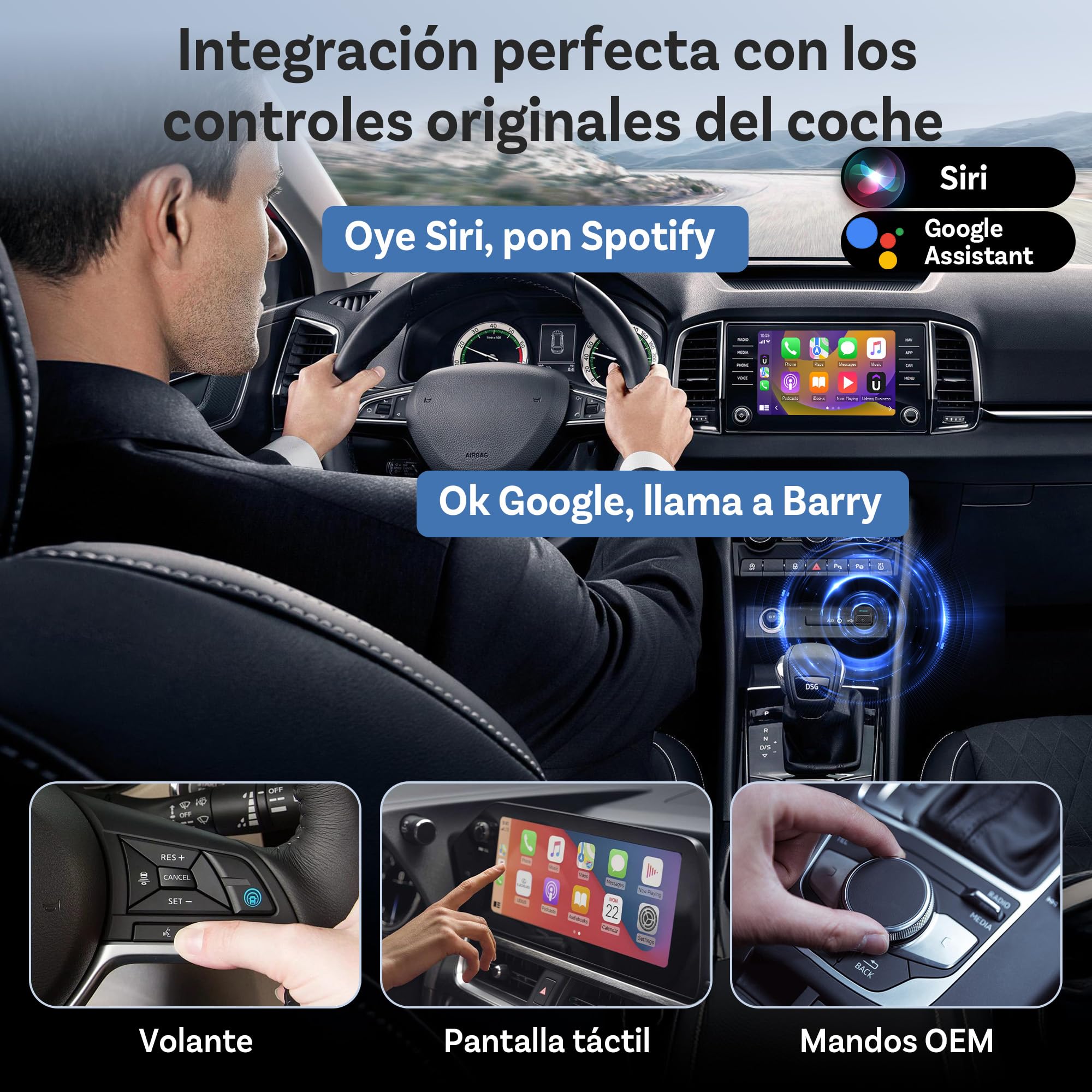 Ottocast Mini Core Adaptador inalámbrico CarPlay y Android Auto, Cambio de dispositivo con un clic, WiFi 6/BT 5.4 Conexión automática en 5s, Plug & Play para el 98% de coches con CarPlay/AA de fábrica