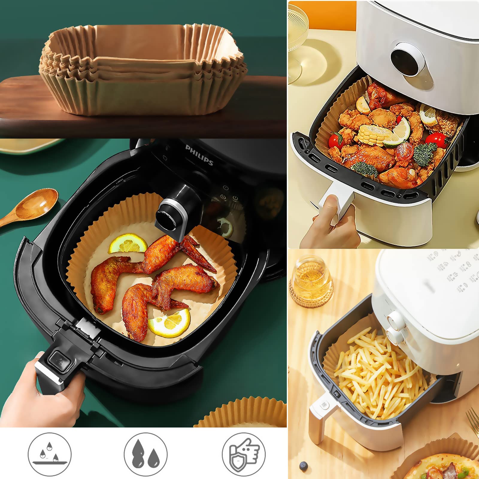 200 Carte Forno Per Friggitrice Ad Aria - Usa E Getta - Antiaderenti E Forate - Fino A 250°C - Foto 9