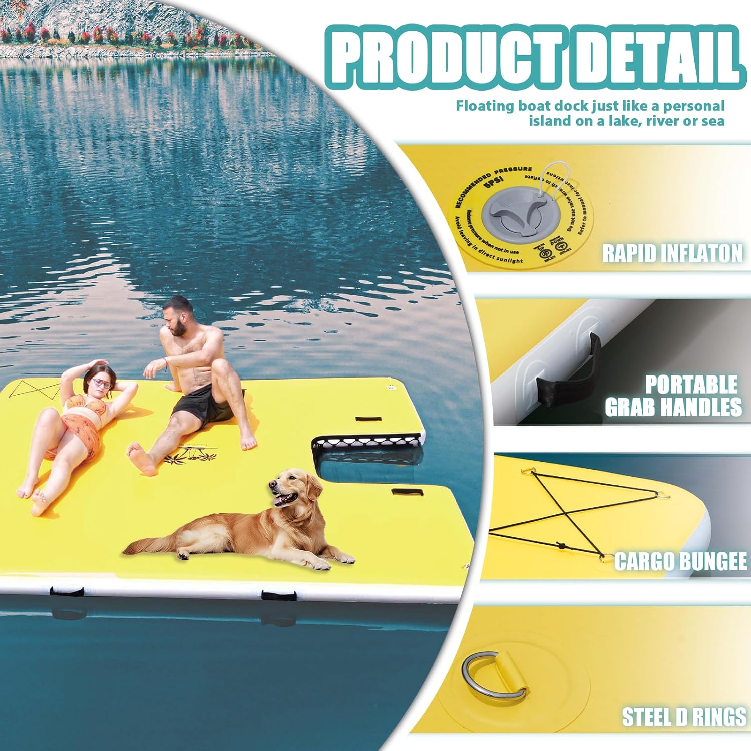 Inflatable Floating Dock, Floating Island Raft with Water Ramp for Dogs, Inflatable Dog Float, Multi-Person Air Dock Platform for Lakes, Pools, and Oceans, 6FT/ 8FT/ 10FT