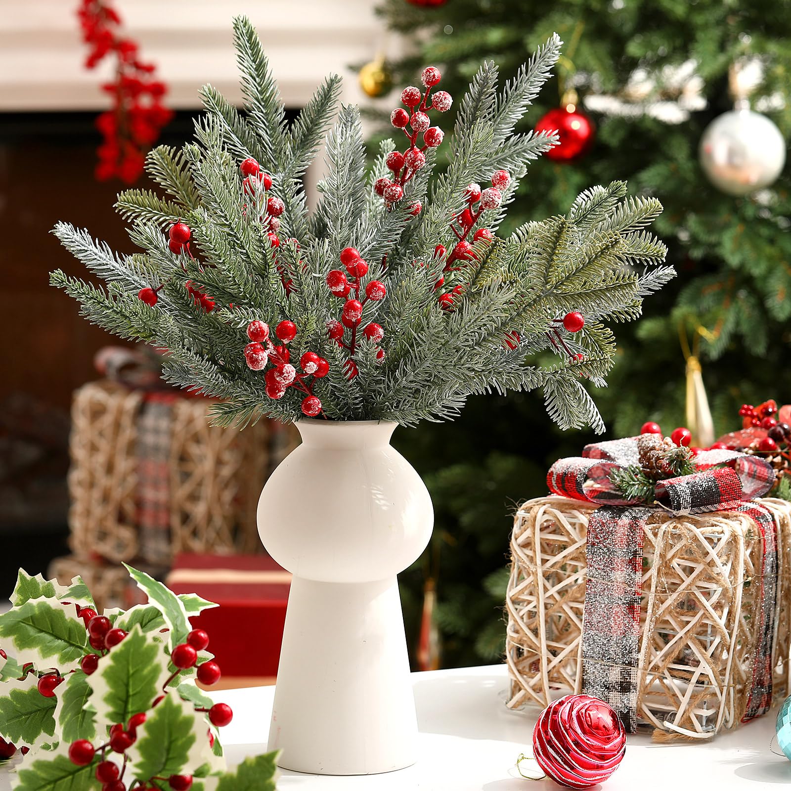 Yunlly Künstliche Tannennadel-Zweige für Weihnachten, 4 Stile, Girlande, Grünpflanze, Winter, künstliche Stiele, Weihnachtsbaum-Picker für DIY-Kranz, Mittelstück, große Dekoration für Zuhause, Winter,