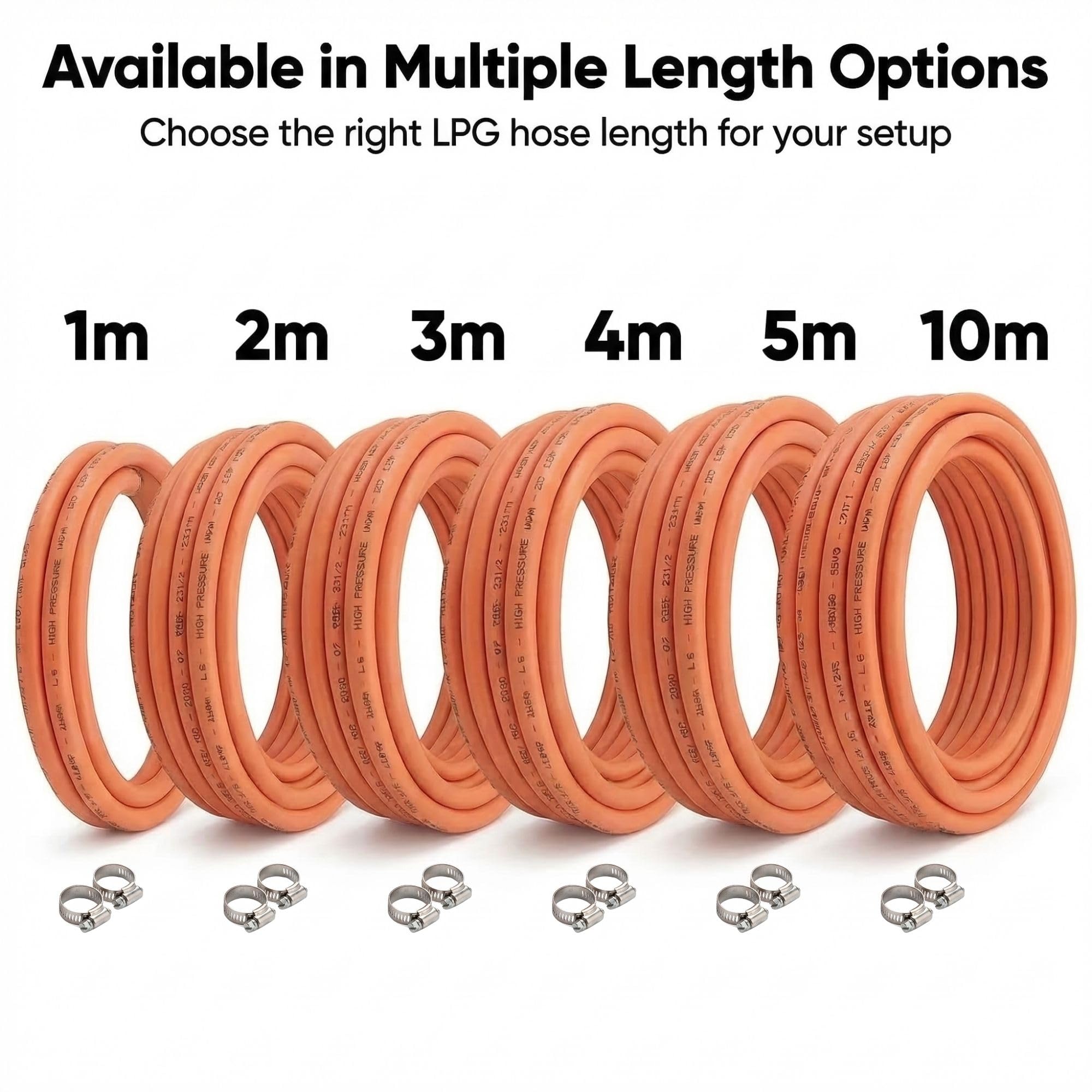 MYPURECORE 8mm LPG Gas Hose Pipe with 2 Clips – EN16436-1 High Pressure Propane & Butane Gas Hose for BBQ, Patio Heater, Caravan, Camping Cooker & Gas Bottle – Orange LPG Hose (4m (8mm)) - 3