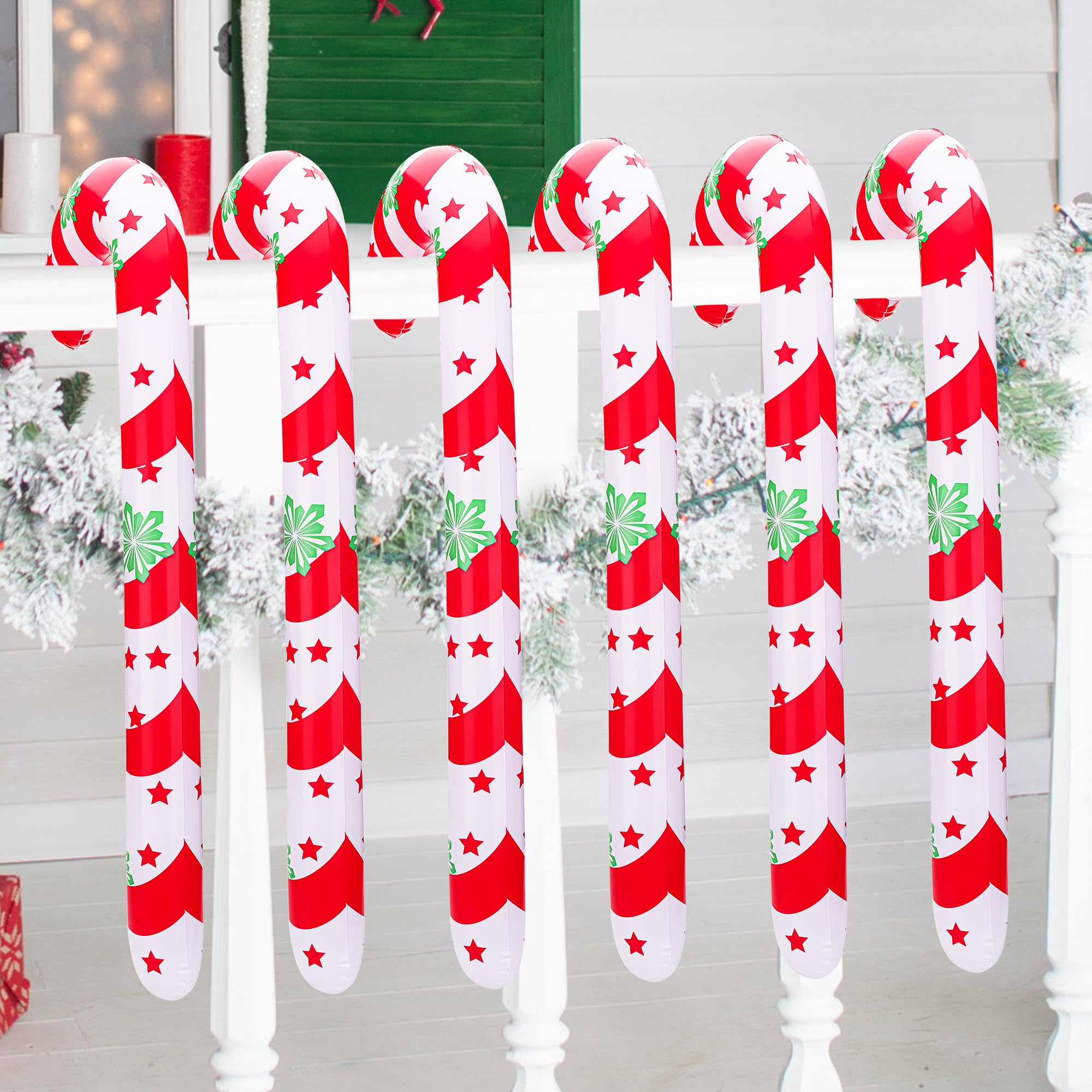 Huiguli 6 Piezas Decoraciones Navideñas de Bastones de Caramelo, 91cm Bastones de Caramelo Inflables Gigantes, Bastones Navidad Hinchables para Exterior Interior Adornos Navideños, con Bomba de Aire