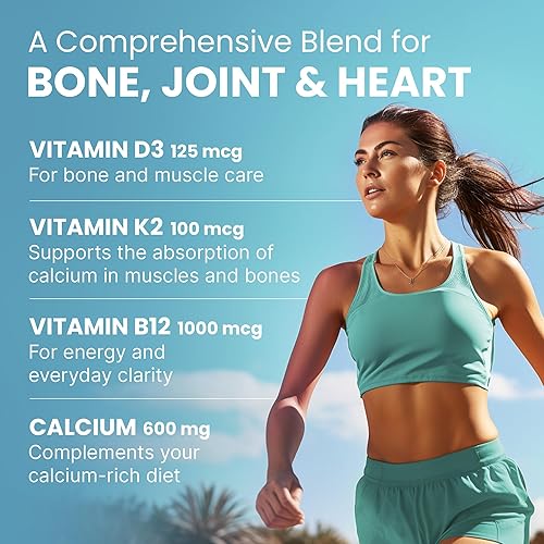 Miniatura 22 de Suplementos de calcio 4 en 1 para mujeres y hombres – Calcio con vitamina D3 K2 suplemento de 5000 UI, 601 mg por porción, sin gluten, apto